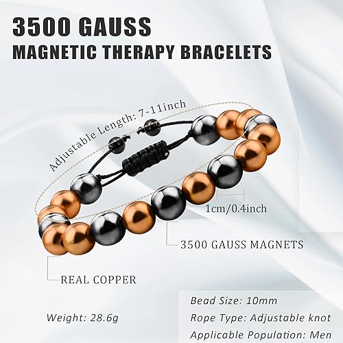 Miniatura 6 de Pulsera de cobre para mujeres y hombres, pulsera magnética de cobre con 3500 cuentas magnéticas de Gauss como regalo de Navidad, pulsera de cobre