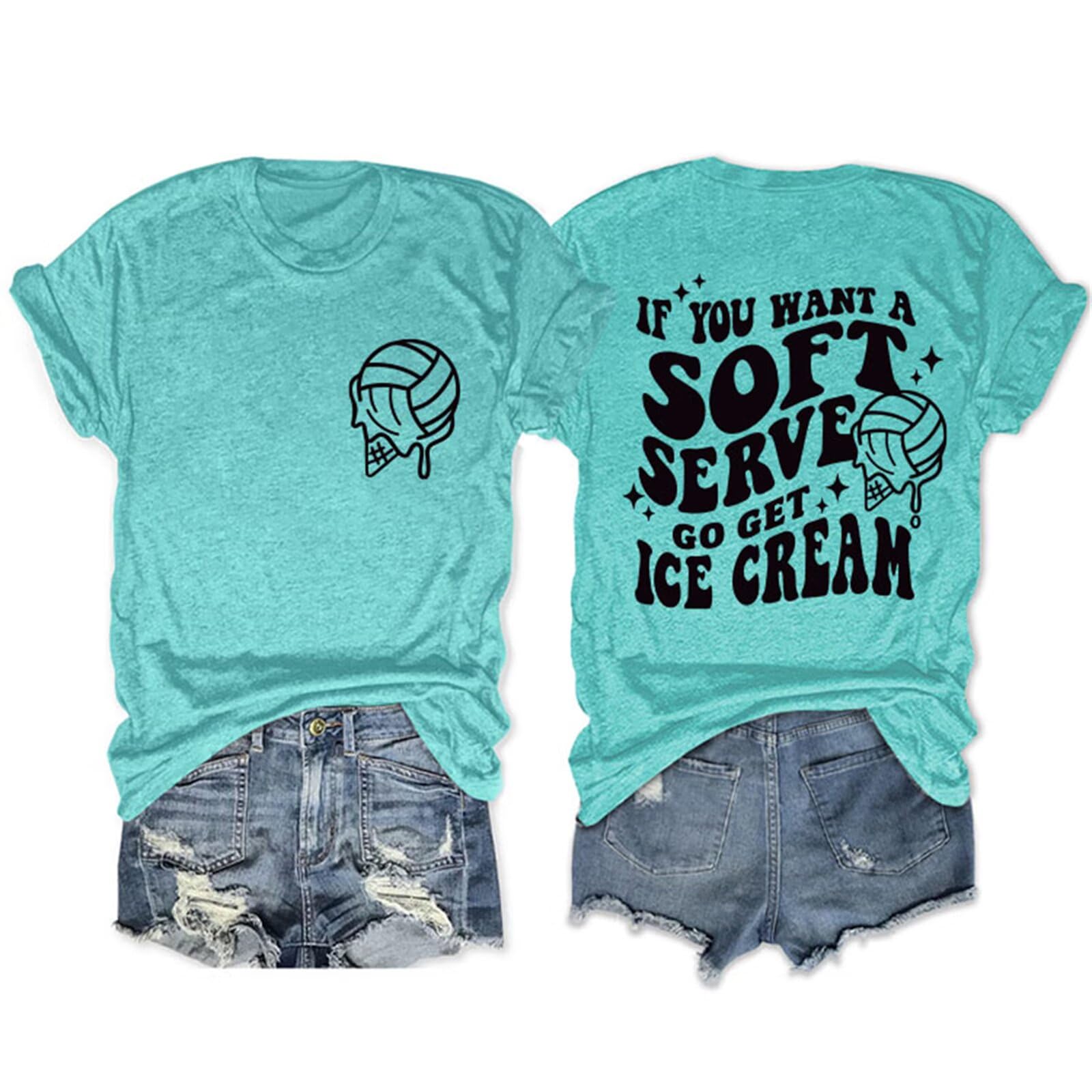 Volleyball Shirt for Women Volleyball Lover Player Mom Coach If You Want a Soft Serve Go Get Ice Cream Game Day Tee