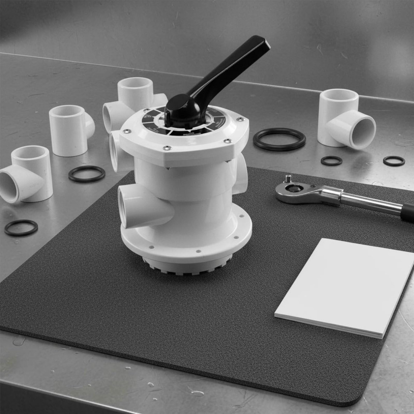 Baoblaze Vanne de Contre-Lavage Assemblée Tête Filtre Sable Vanne Multi-Voies Unité de Commande Haut Montage avec 6 Positions pour Filtrer Rincer Évacuer, Noir, 1.5 Pouce
