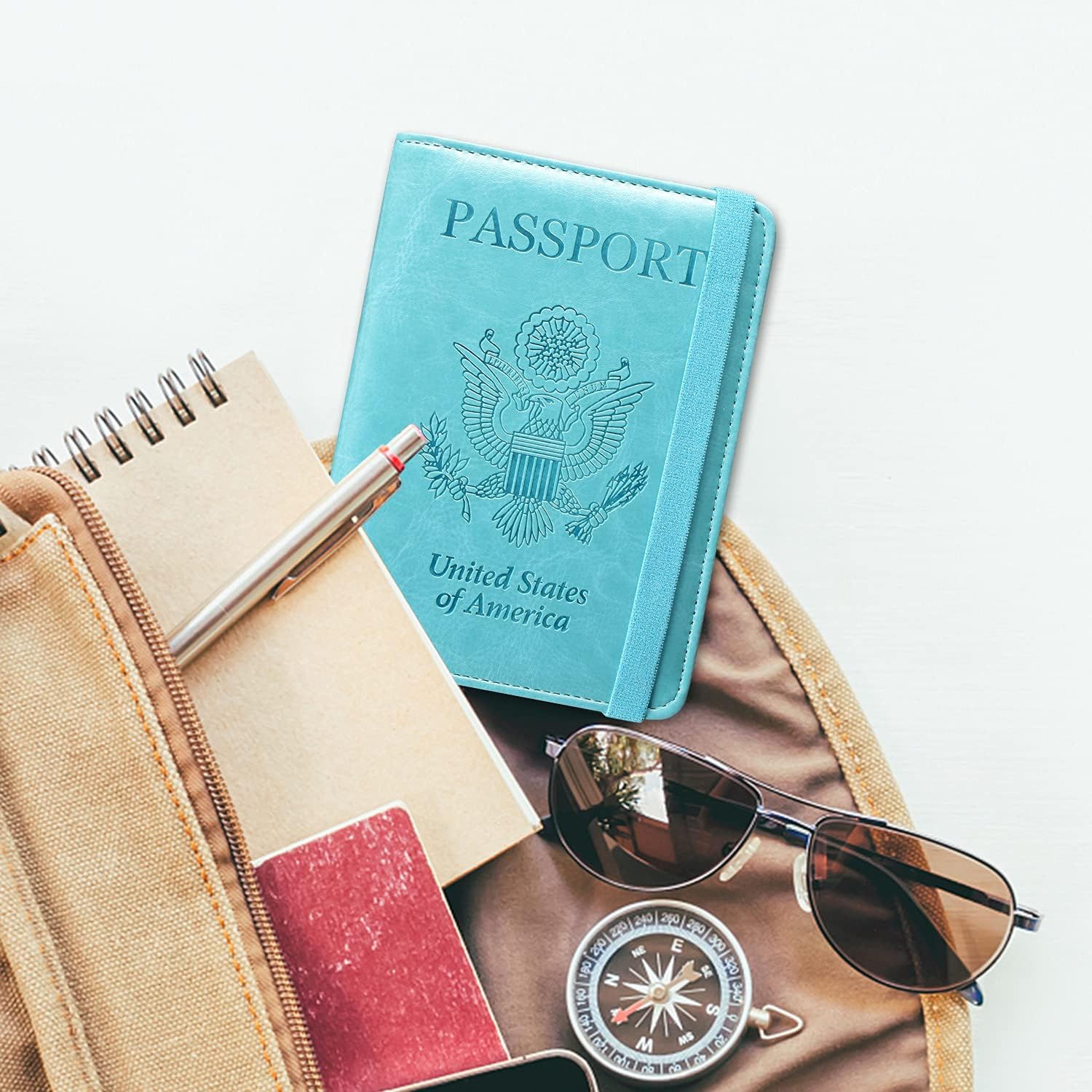  | ACdream Passport Holder Cover, Leather Travel Wallet Case, RFID Blocking Document Organizer Protecrtor, with Slots for Credit Cards, Boarding Pass, for Women and Men, Sky Blue | Passport Covers