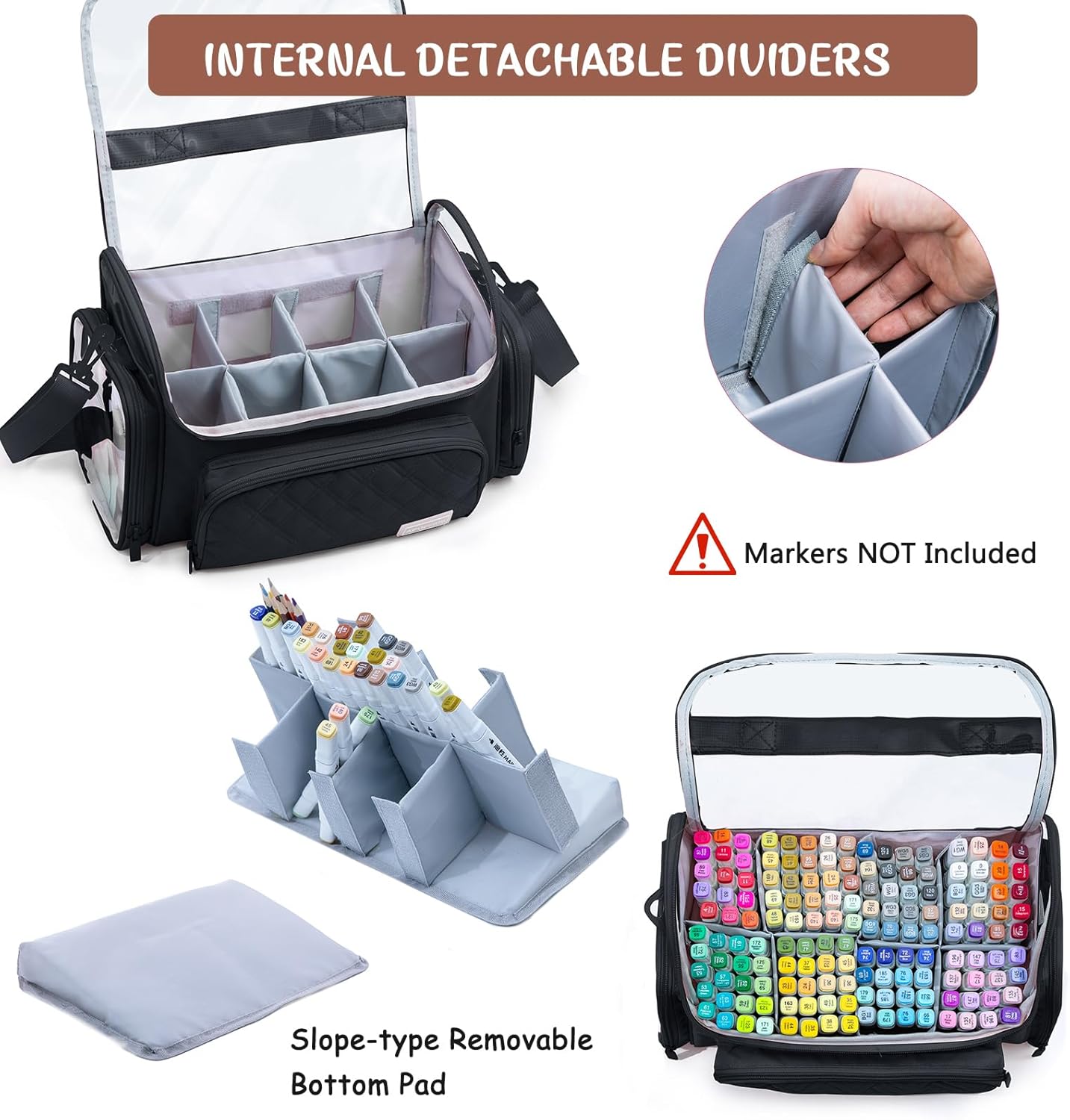 Large Marker Organizer Case Holds 200-300 Markers | Art Marker Storage Bag with Removable Dividers & Clear Top for Artists, Crafters & Travel - Pen, Pencil Alcohol Marker Holder - Art Supply