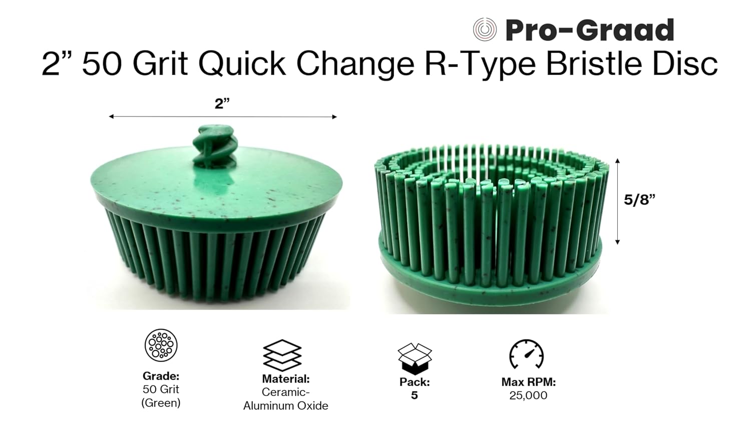 R-Type Bristle Disc 2", 50 Grit, Green, 5 Pack image 2