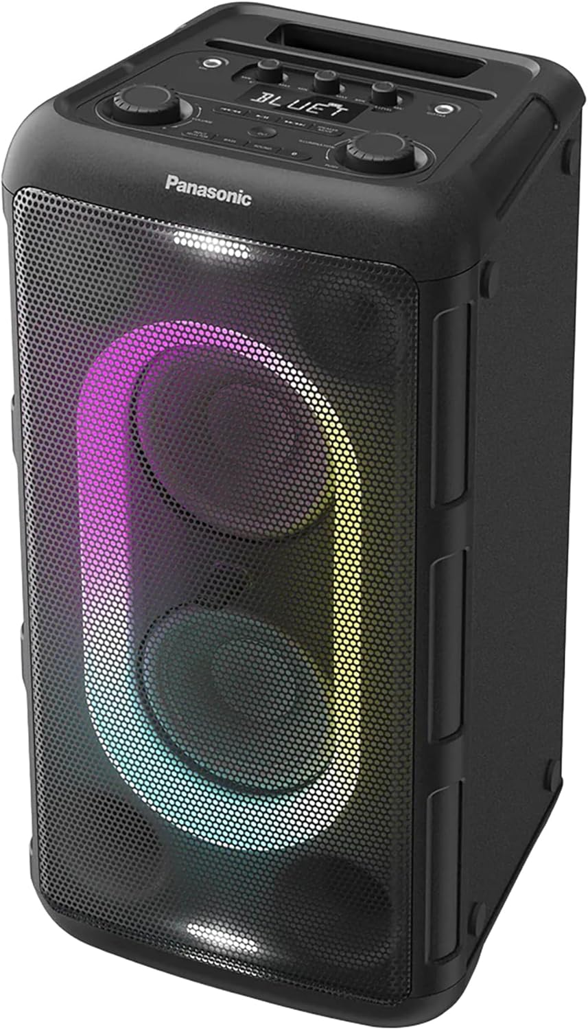 Panasonic BMAX Portable Speaker Bluetooth, 150W Bass Boost Long Battery Life, Wireless, 7 Light Colors & 12 Patterns w/Flash & Strobe Plug-in Guitar & Host Karaoke Party, SC-BMAX10