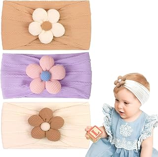 COYUN 3 Piezas Niñas Diademas Estirable Nylon Diademas Hechas a Mano Cabello Accesorios para Neonatal Lactante Niño Pequeño Niños