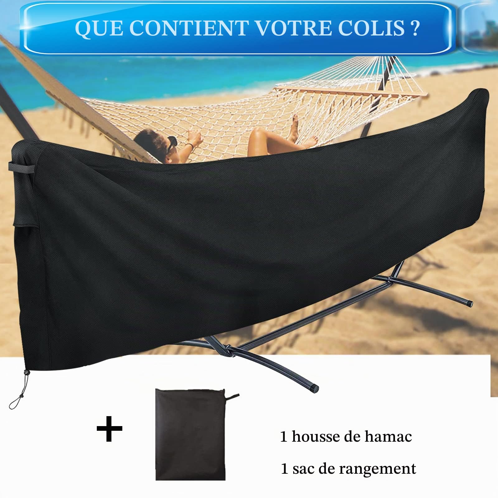 Housse de Hamac Extérieur Imperméable, Baches Complète Oxford 420D, Bache de Protection Adaptée pour Hamac et Hamac Double, Coupe-Vent, Résistant à l'hiver, aux Intempéries (260 x 17 X 85 cm)