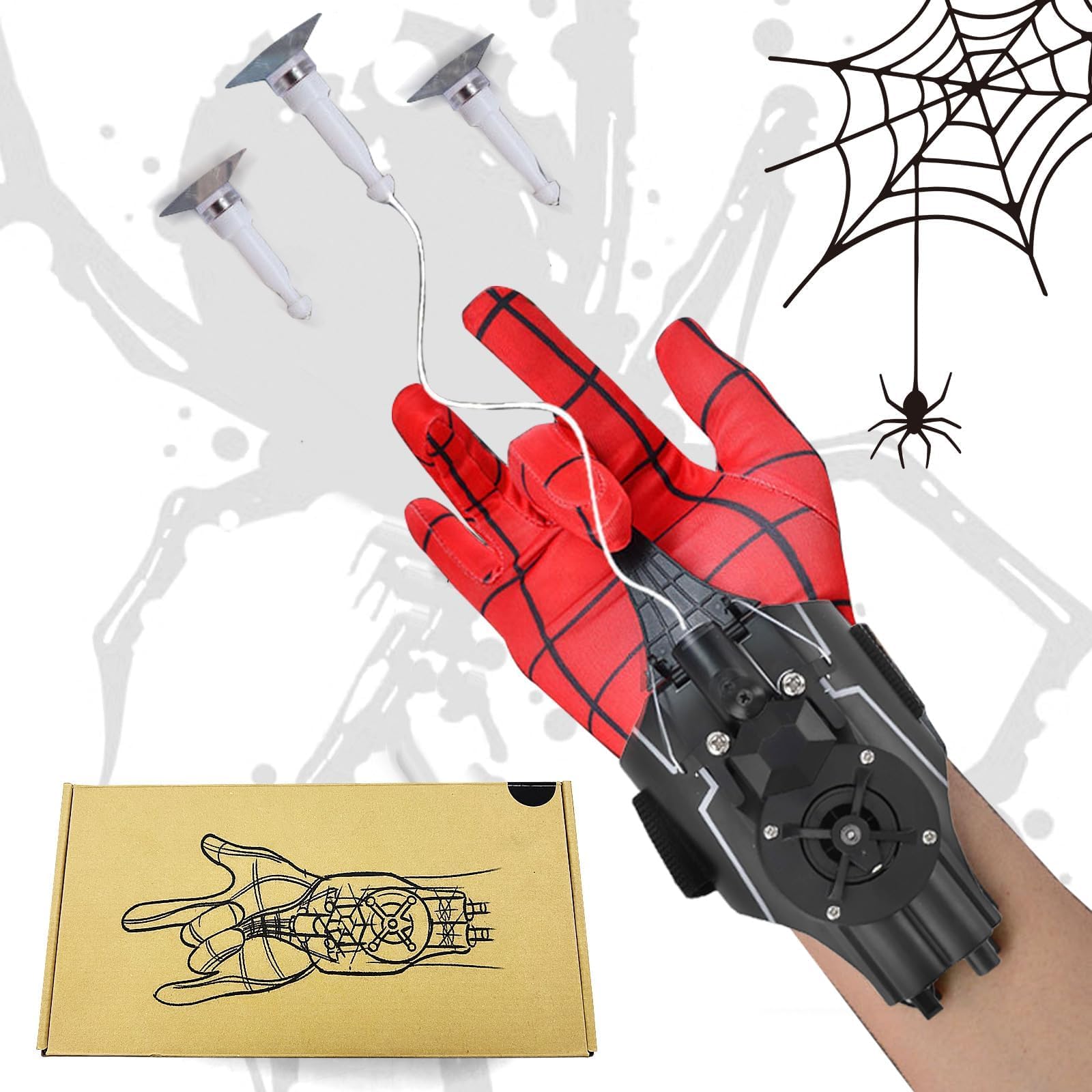 Easter Basket Stuffers for Kids Spider Web Shooters String Shooter and Dart Launcher Toy Spider Silk Launcher Wrist Toy for Kids，Spider Gloves with Web-Shooters Superhero Role-Play