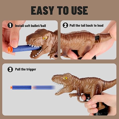 Miniatura 4 de Pistola de espuma de dinosaurio para pistola Nerf de 5 a 7 años, mini pistolas de juguete de dinosaurio para niños de 4 a 6 años, T-rex y Triceratop
