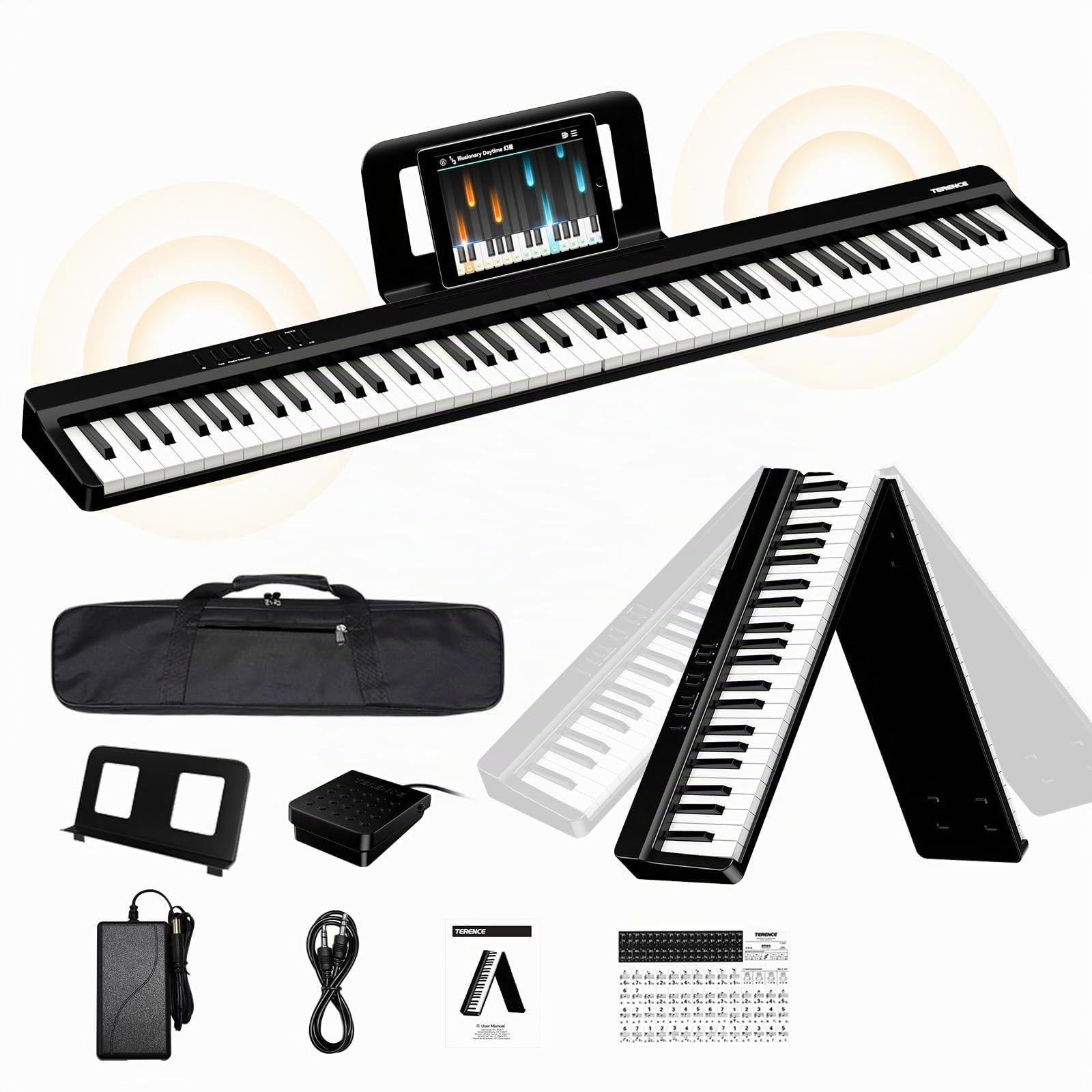 TERENCE Pianoforte Digitale 88 Tasti Rosa,Tastiera Pianoforte con Semi-Ponderato,con Registrazione e Supporto Bluetooth，con Pedale e Altoparlante a 4 Unità, Scelta Preferita per Principianti,nero