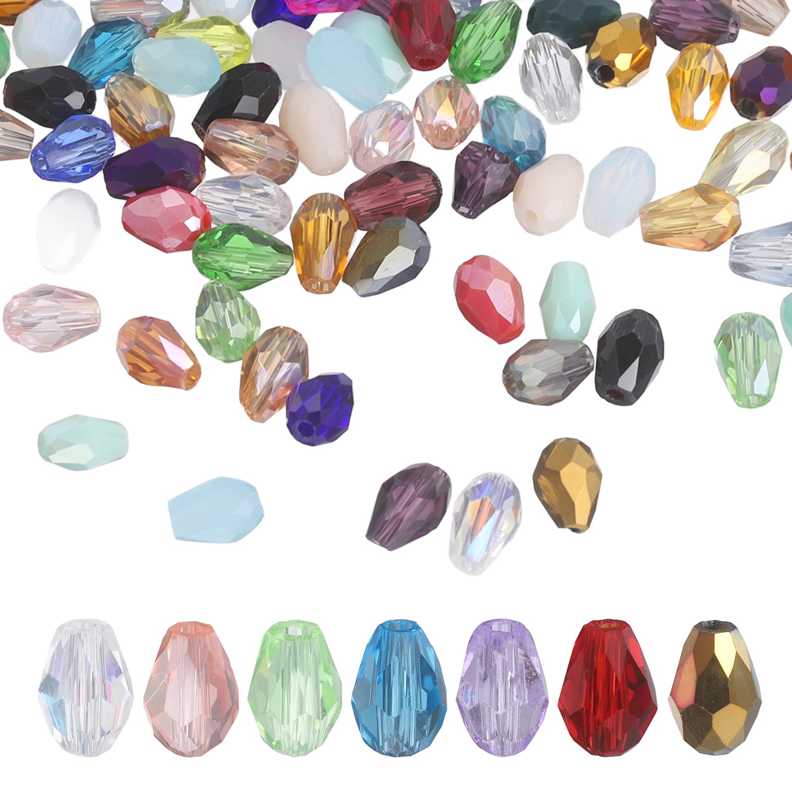 sourcing map 100 PCS Teardrop Crystal Glass Beads, 4x6mm Faceted Shape Crystal AB for Necklace Bracelet Earrings DIY Jewelry Crafts Making Supplies, Mixed Colours