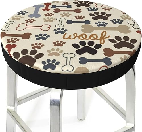Miniatura 3 de Dog Paw Prints Bones - Funda redonda para taburete de bar, cojín de asiento con parte inferior elástica, lavable y antideslizante, para silla