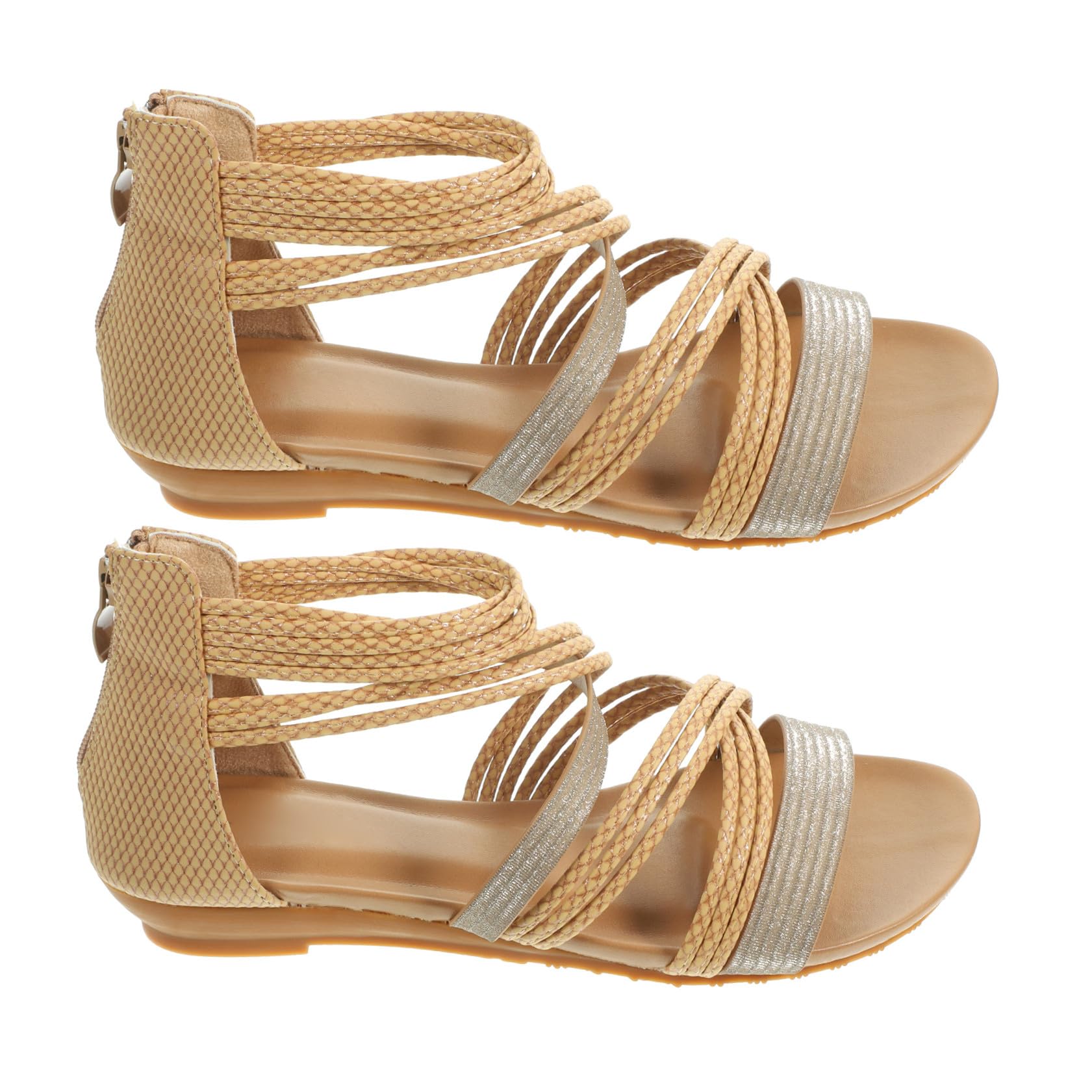 Zapatos Planos con Tiras Sandalias de Mujer con Mujer Sandalias Elegantes Romanas Planas Elegantes Zapatos Romanos de Verano Superior: PU