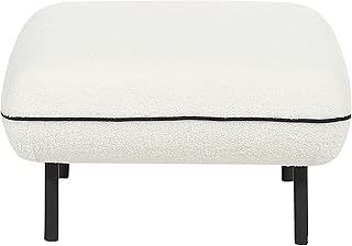 Beliani Otomana Retro Art Deco Tela bouclé reposapiés Cuadrado Acolchado Patas de Metal Negro Ribete Decorativo Tonsberg