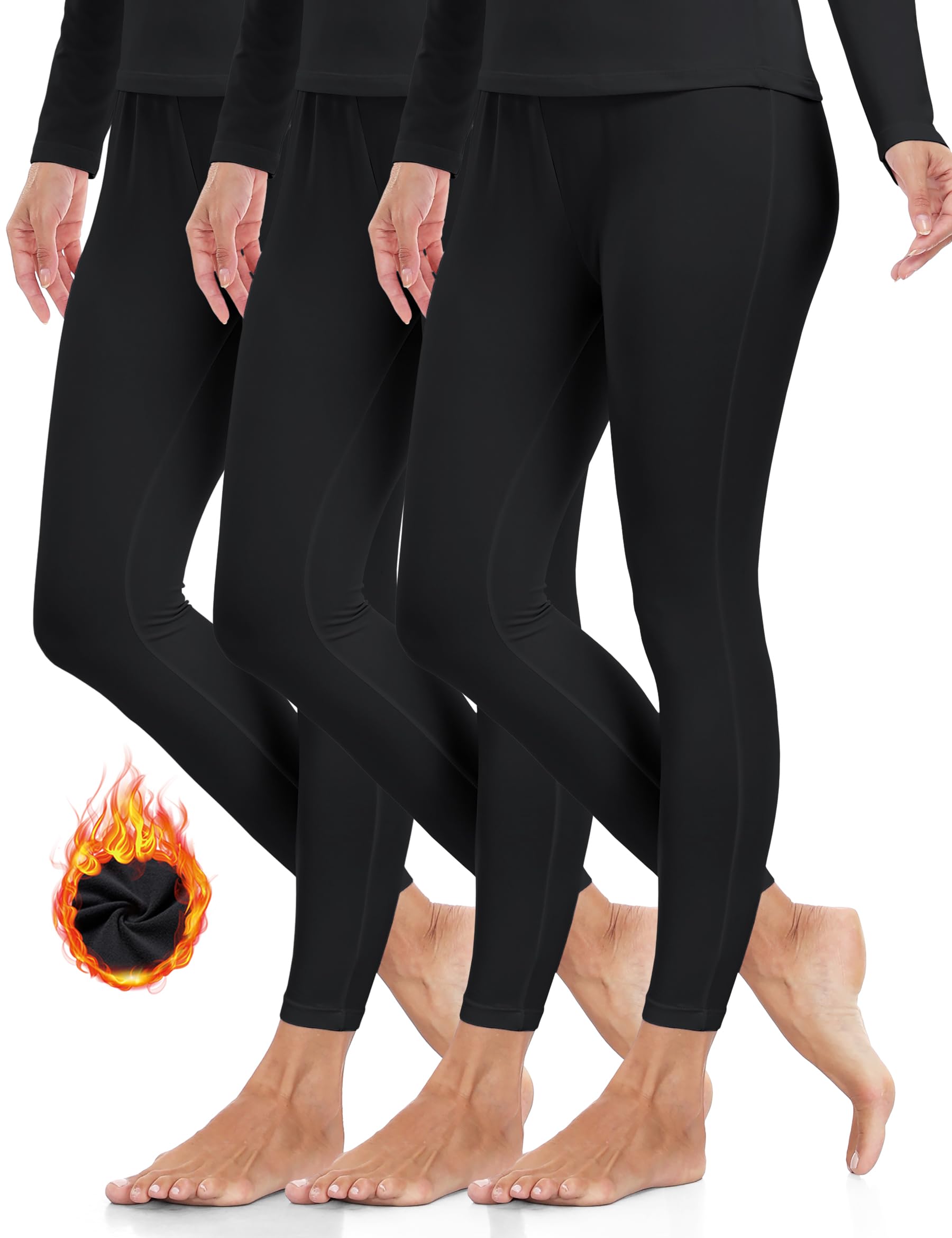 3 Pack Thermal Long Johns Fleece Lined Leggings for Women Underwear Tights Warm Winter Base Layer Pants-image-23