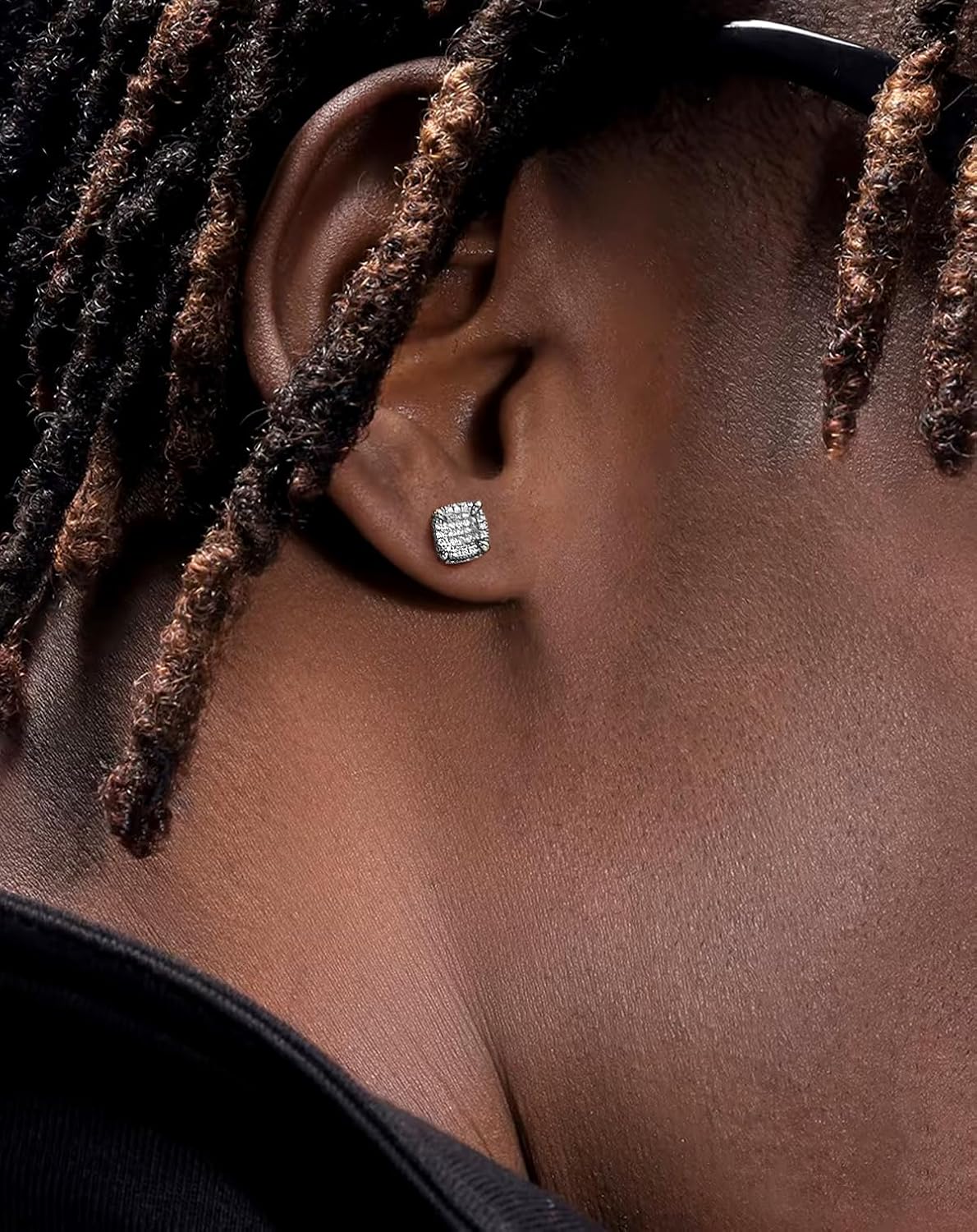 Moissanite Earrings for Men, Lab Diamond Cluster Studs Sterling Silver 18K Gold Plated Hypoallergenic Iced Out Big Hip Hop Earring Square Push Back with VVS1 GRA Certified 8/9/10MM - Image 4