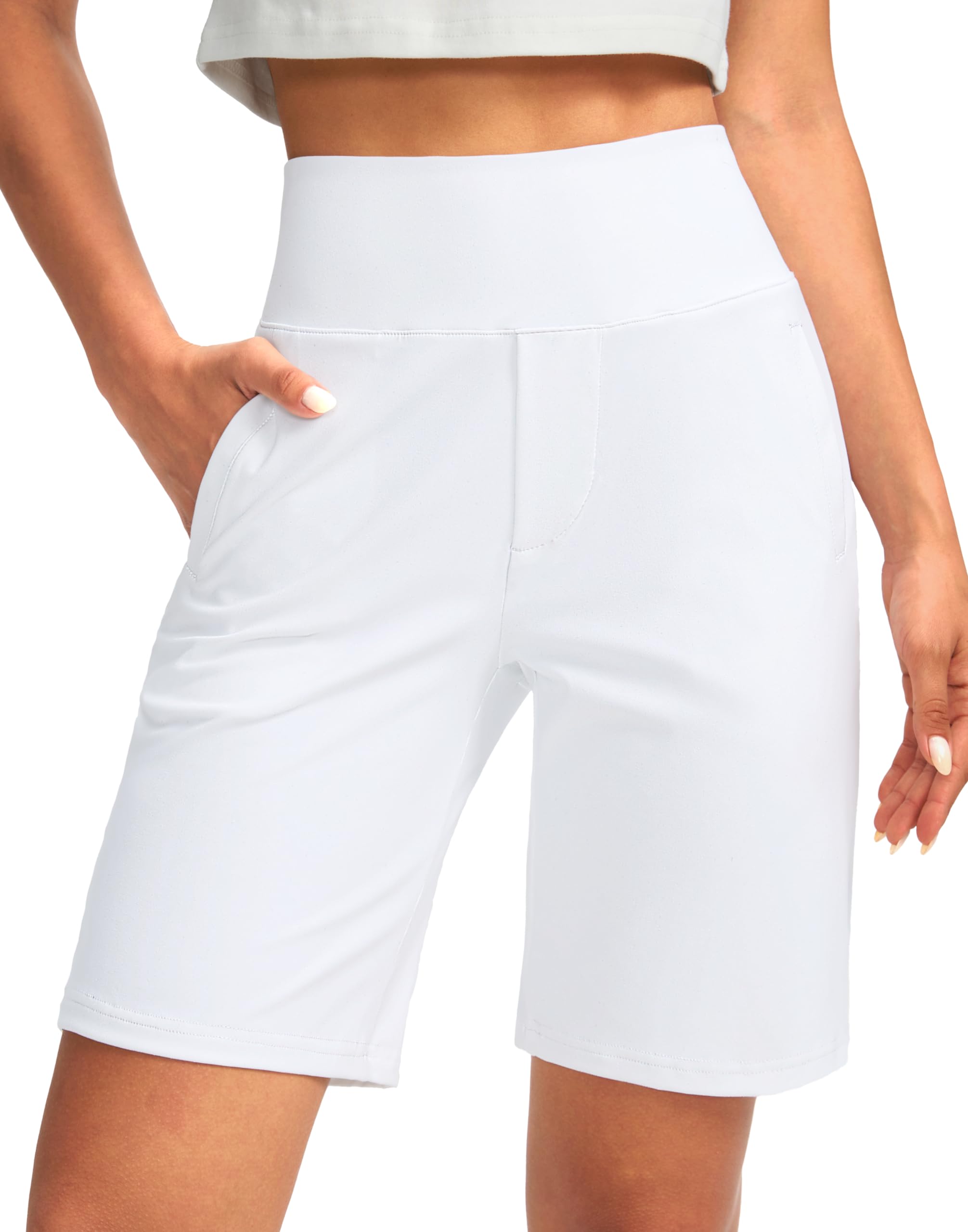 santiny Women's 9" High Waisted Bermuda Shorts with 4 Pockets Knee Length Long Shorts for Women Workout Athletic Casual-picture-25