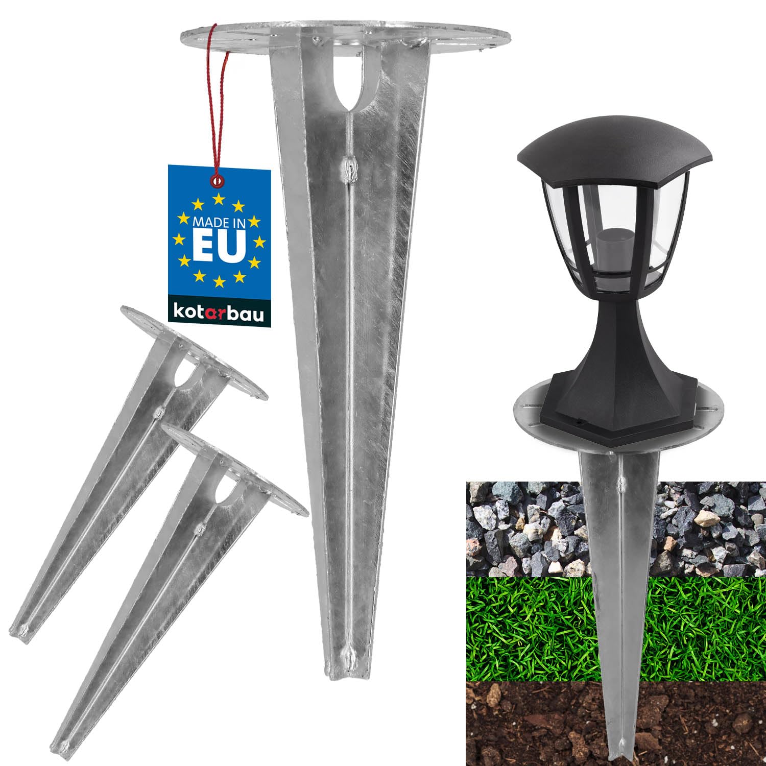 KOTARBAU® Ground Spike Impact Sleeve for Garden Lighting Diameter 150 mm Galvanised Steel Ground Spike Ground Anchor Ground Anchor Impact Ground Bracket for Garden Lamps Impact Ground Sleeve Anchor