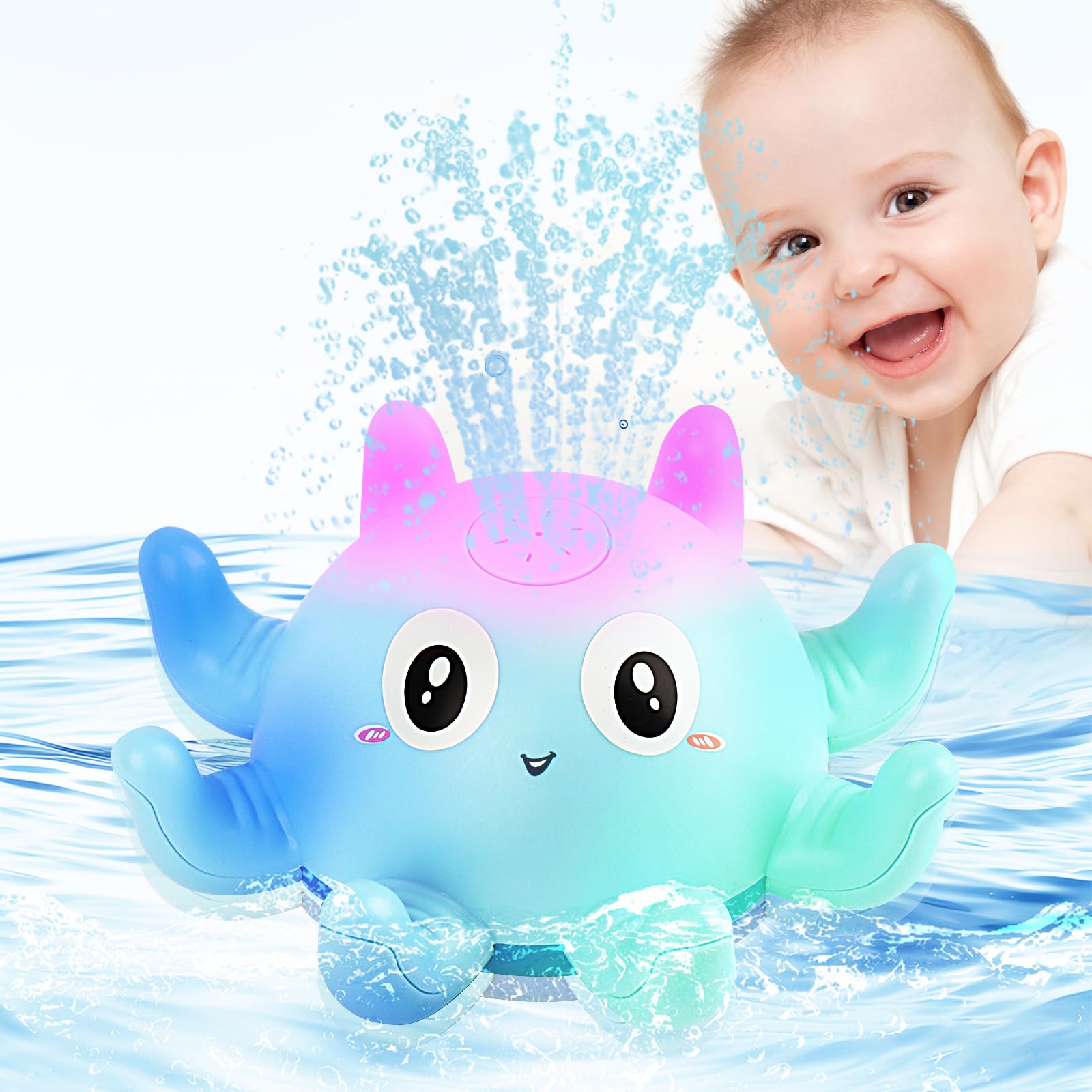 Juguetes Niños para Bebe Bañera, Juguete de Baño Pulpo Pulverizador de Agua Luminosos, Pulpo Agua Piscina Juguetes Regalos, Juguete de Piscina Regalos para Bebe 1 2 3 Años
