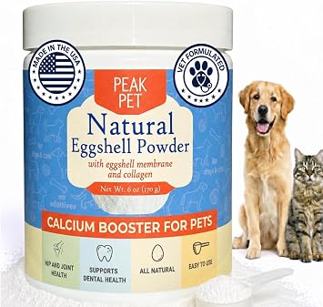 Organic Calcium for Dogs and Cats - Eggshell Powder with Eggshell Membrane and Calcium Carbonate, Egg Shell Powder Supports Strong Bones, Teeth & Mobility, Made in USA