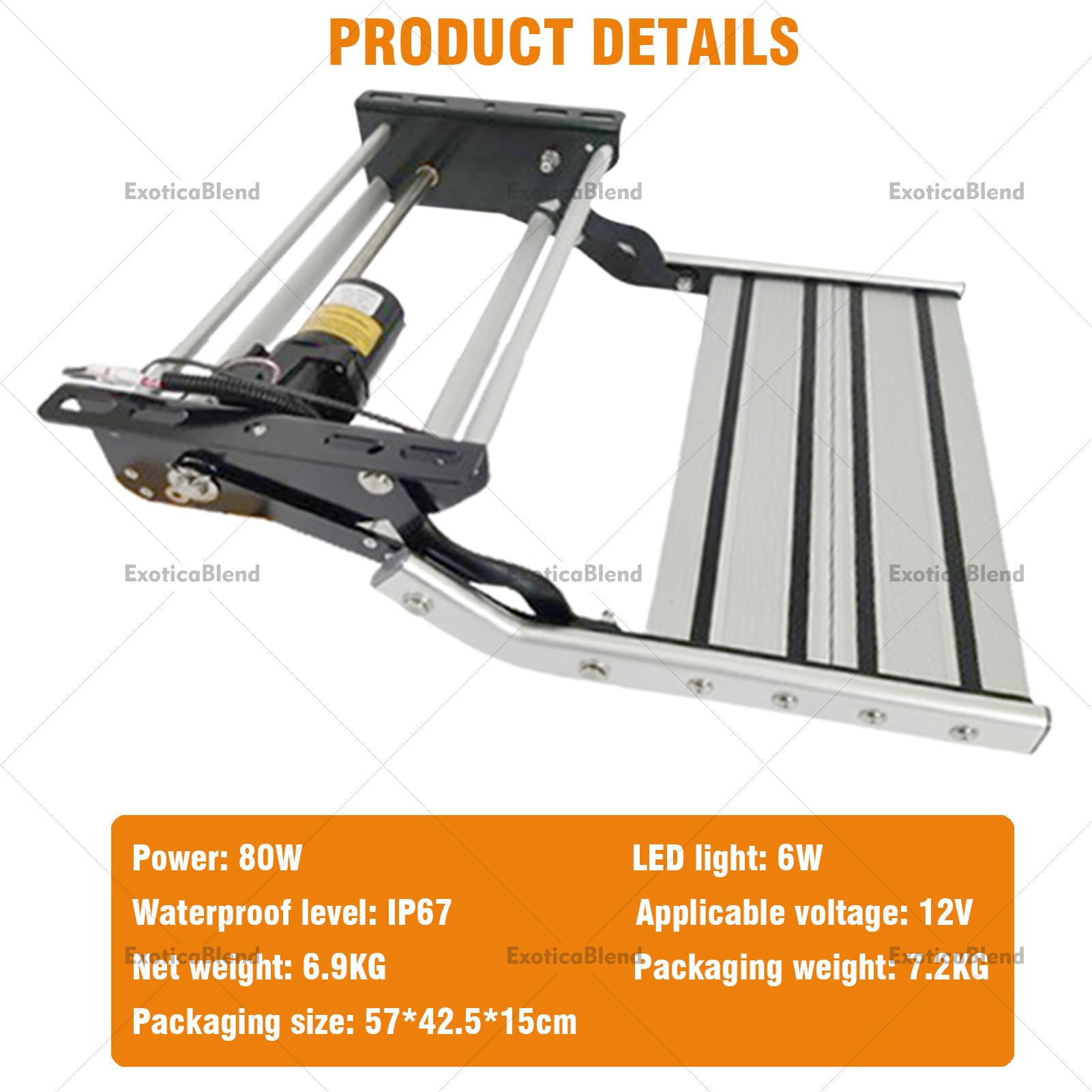Gradino Elettrico per Camper, con Luce LED, Accessori Camper Campeggio, 150 kg, Gradini Antiscivolo, Compatti, Espandibili o Ripiegabili con Una Sola Mano, per Roulotte, Camper 1Step-Automatic(12V)