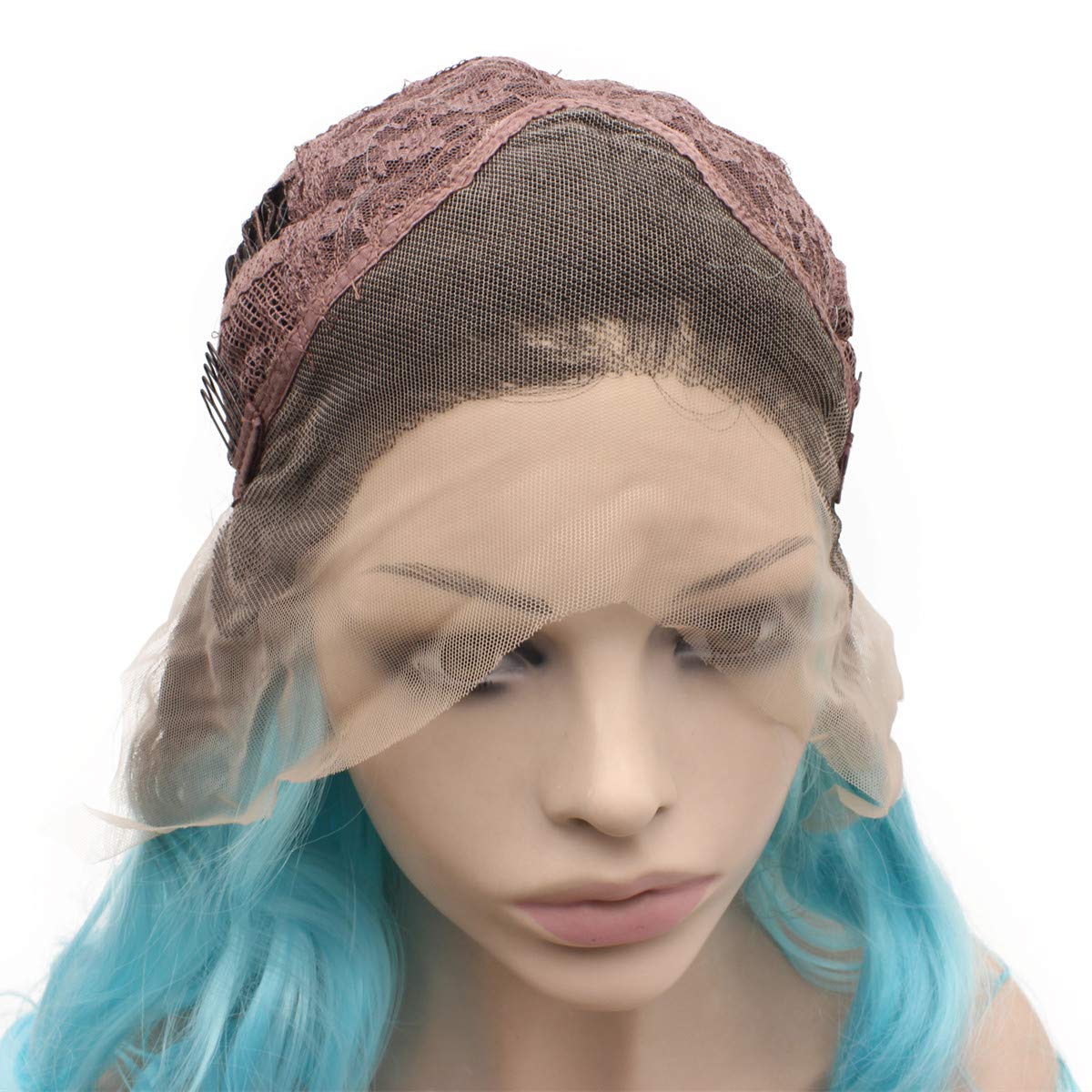 MX angel Long Wavy Ombre Blue Synthetic Wig Lace Front Heat Resistant Fiber Hair Wig
