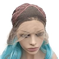 Vista 6 de MX angel Peluca sintética larga ondulada azul Ombre peluca de pelo de fibra resistente al calor del frente del cordón