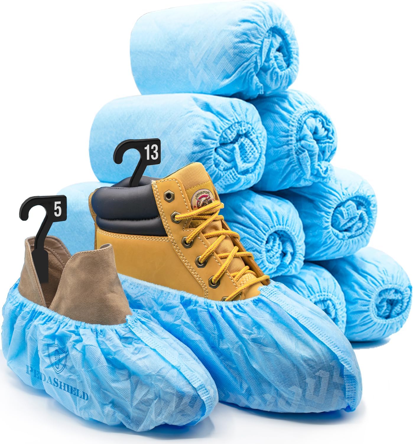 110 Premium XL Booties -Thick Extra Large Disposable Boot & Shoe Covers, Non Slip Water Resistant Foot Protectors, Construction Durable 42GSM for Indoors Outdoors, Up to US Men 13, Women 15