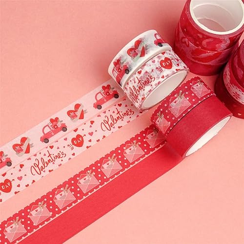 Miniatura 3 de Zo.Yehaa 10 rollos de cinta adhesiva Washi para el día de San Valentín, boda, aniversario, rojo, cinta adhesiva decorativa para diario de viñetas,