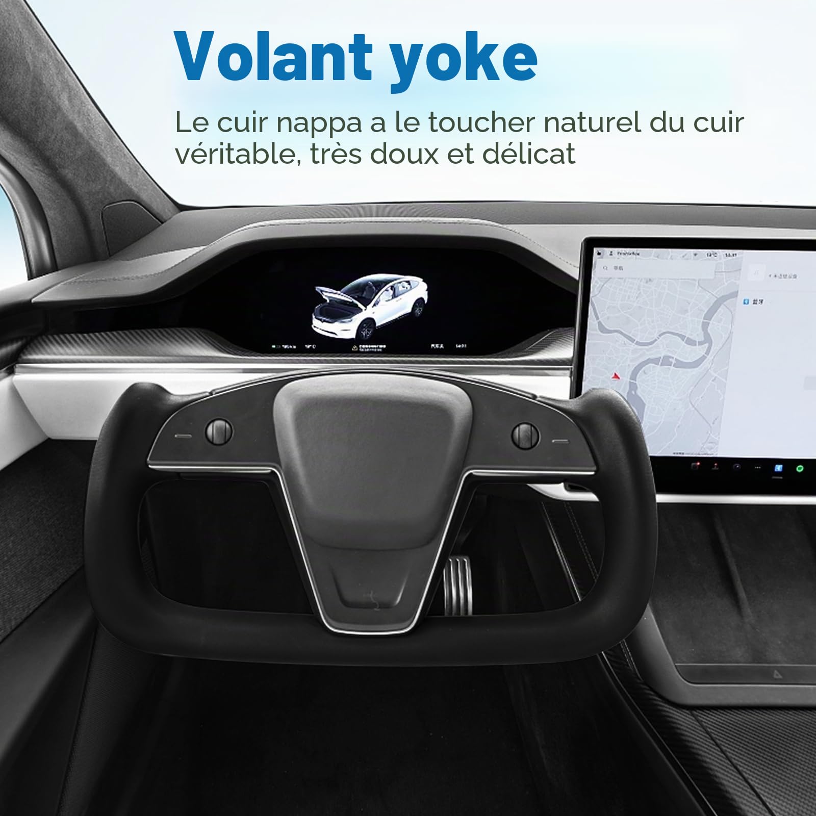 Volant modifié chauffant personnalisé pour ModelY/3, cuir noir