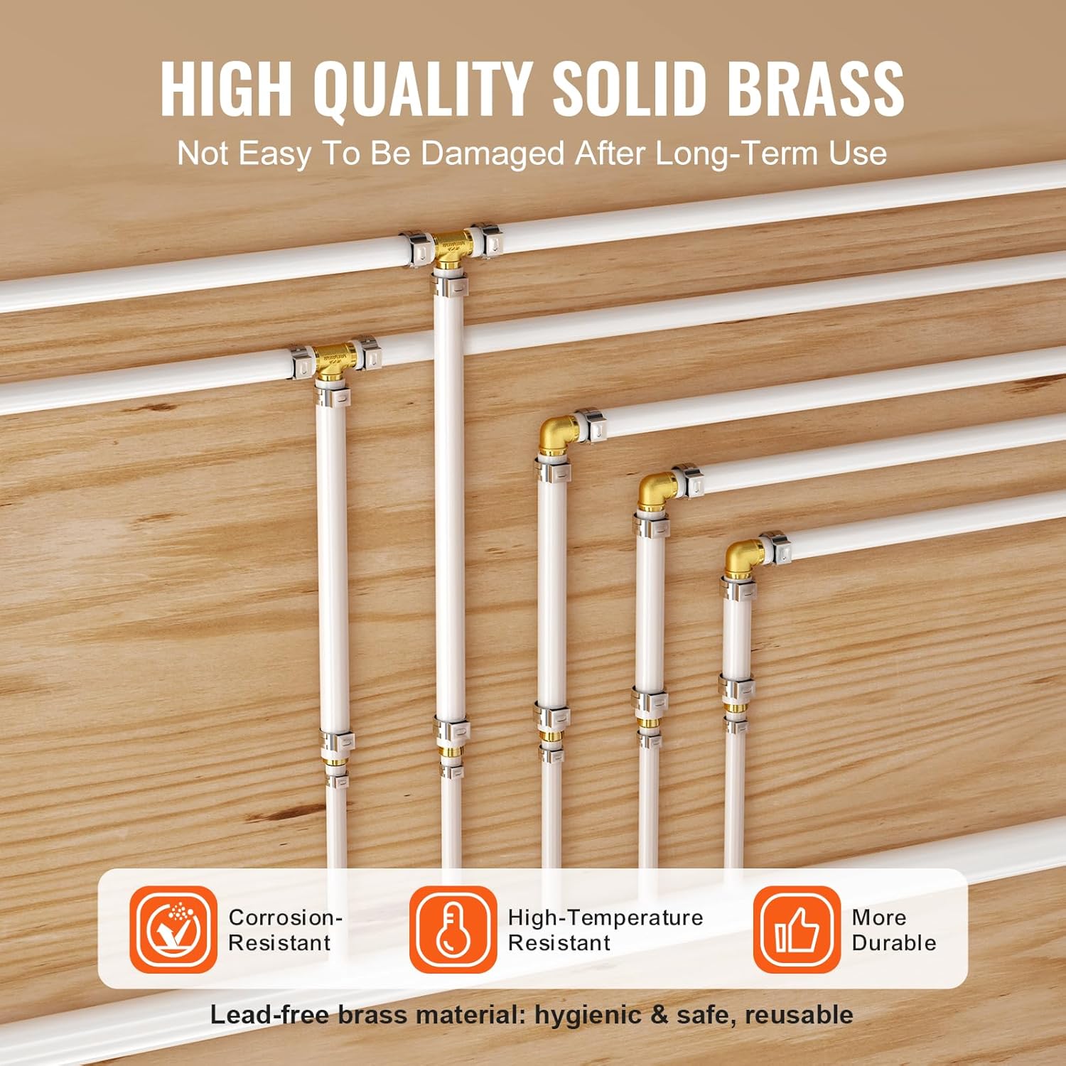 VEVOR Brass Pipe Fittings Clamp-style,Straight-Through,1/2"-3/4" 50PCS