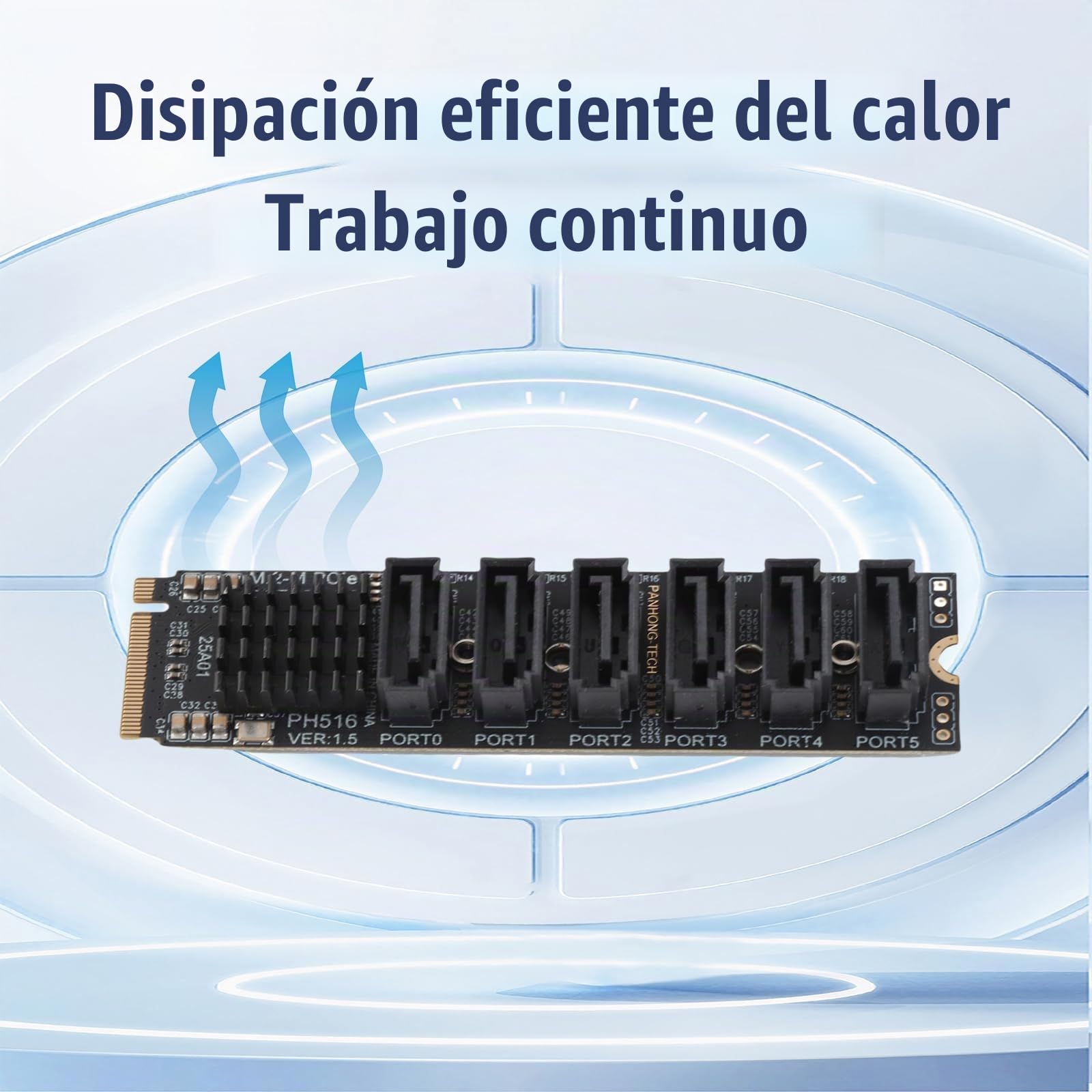 M.2 a SATA3.0, Tarjeta de Expansión, 6 Puertos Controlador SATa 3.0 Tarjeta de Expansión PCIe para Chip ASM1166, Tarjeta Adaptadora PCIE3.0 X2 16 Gbps, SATA3.0 6 Gbps X 5 Compatible con 6 Dispositivos
