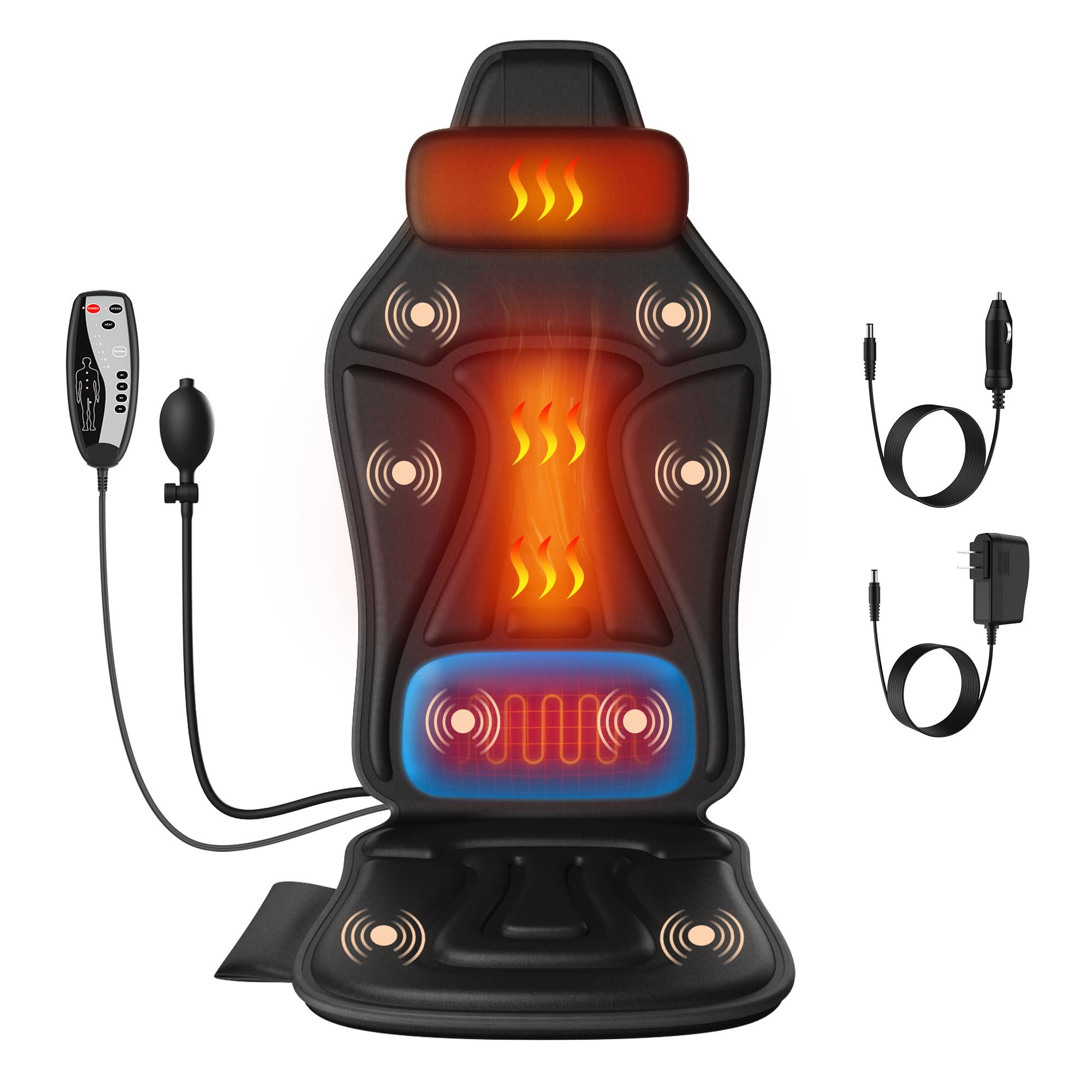Vibration Back Massager for Chair with Heat, Massage Chair Heating Pad with Lumbar Traction