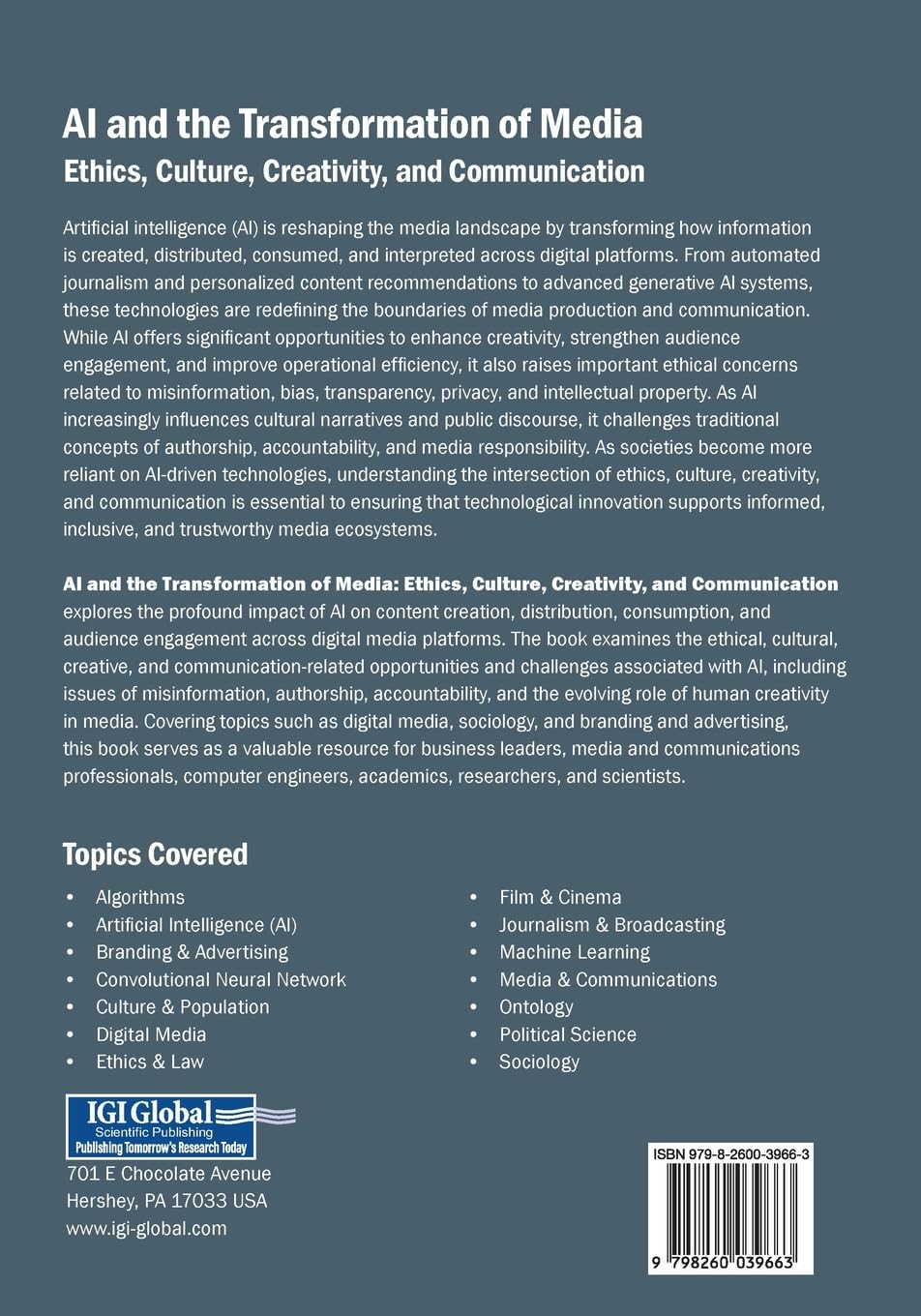 AI and the Transformation of Media: Ethics, Culture, Creativity, and Communication