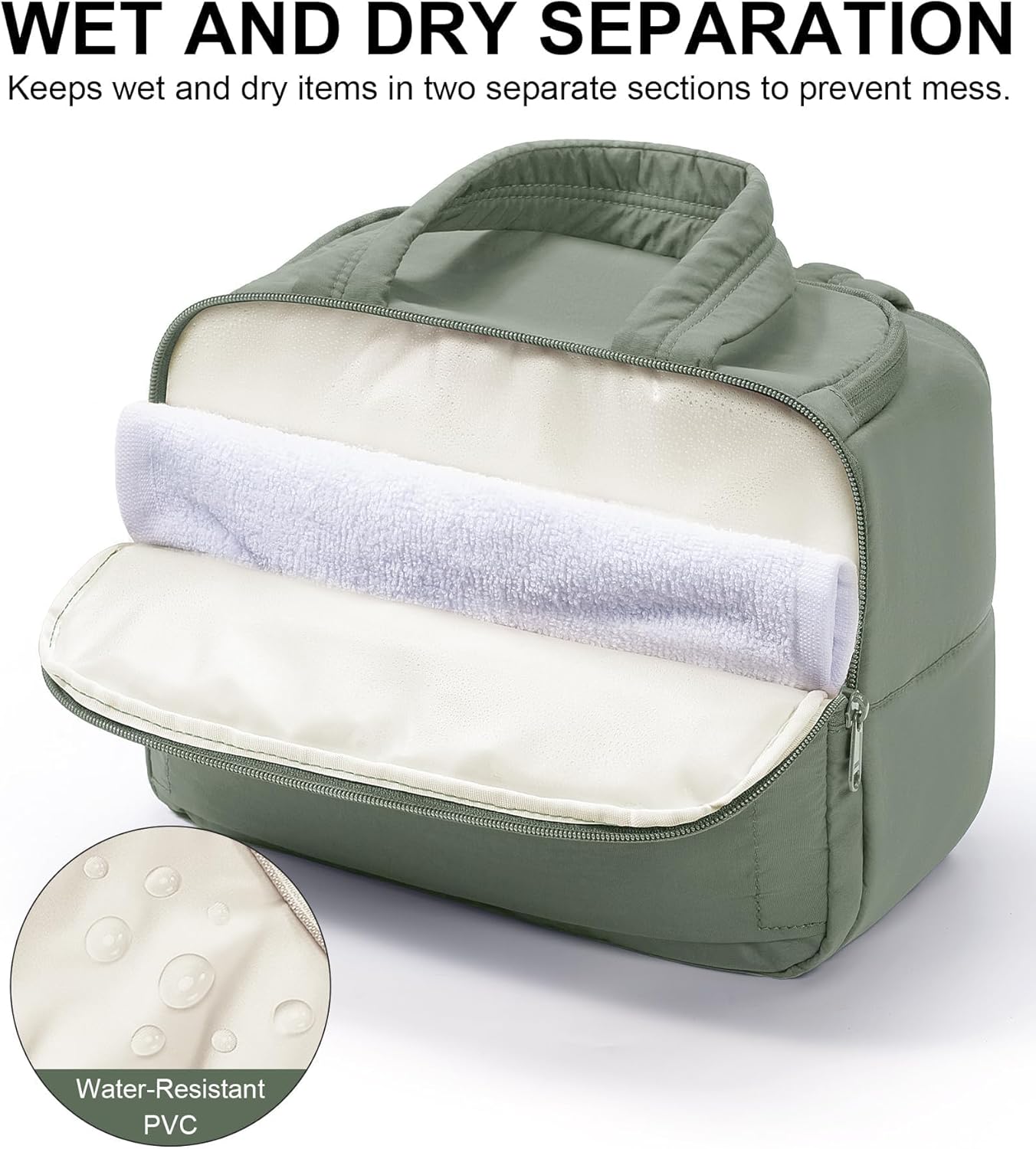 Travel Toiletry Bag for Women, Lightweight Large Quilted Puffy Makeup Bag Wide-open Make up Organizer Cloud Cosmetic Bag w/Handle for Traveling Toiletries Essentials Accessories Sage Green - Image 6