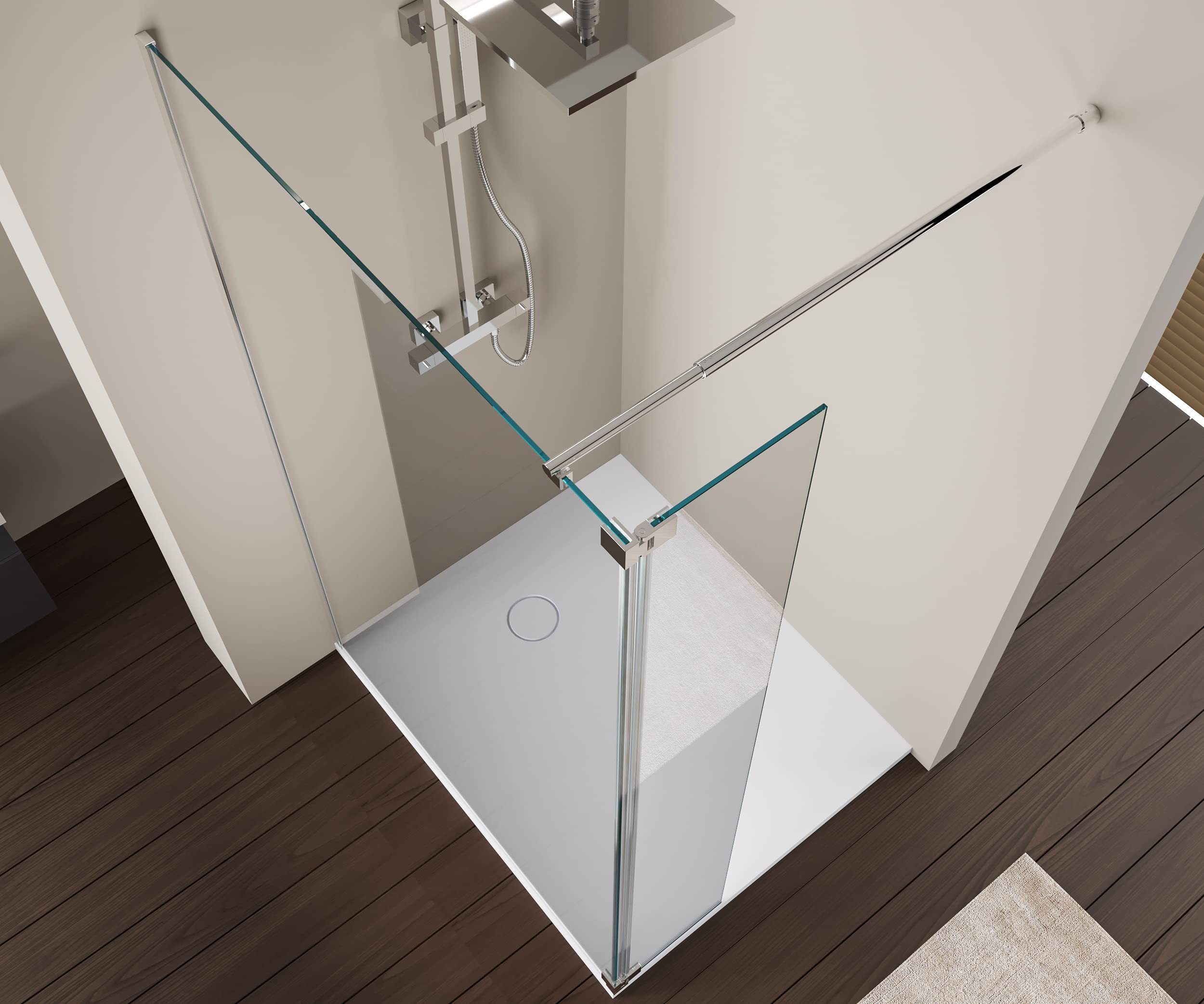 Parete doccia Walk-In con anta paraspruzzi NT109 vetro temprato - 8mm - rivestimento NANO, Larghezze disponibili:800mm