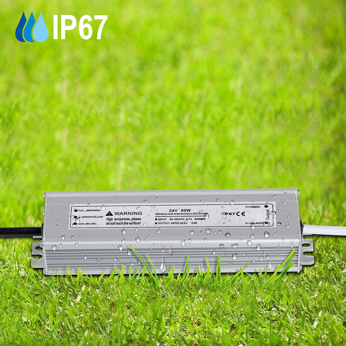 LED Driver 60 Watts 24V DC Low Voltage Transformer， Waterproof IP67 LED Power Supply, Adapter with 3-Prong Plug 3.3 Feet Cable for Any 24V DC led Lights, Computer Project, Outdoor Light - Image 6