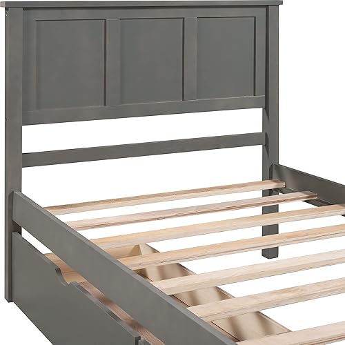 Miniatura 13 de P PURLOVE Cama de plataforma de tamaño individual con cajón, marco de cama de almacenamiento de madera individual con cabecera y cajón, soporte de