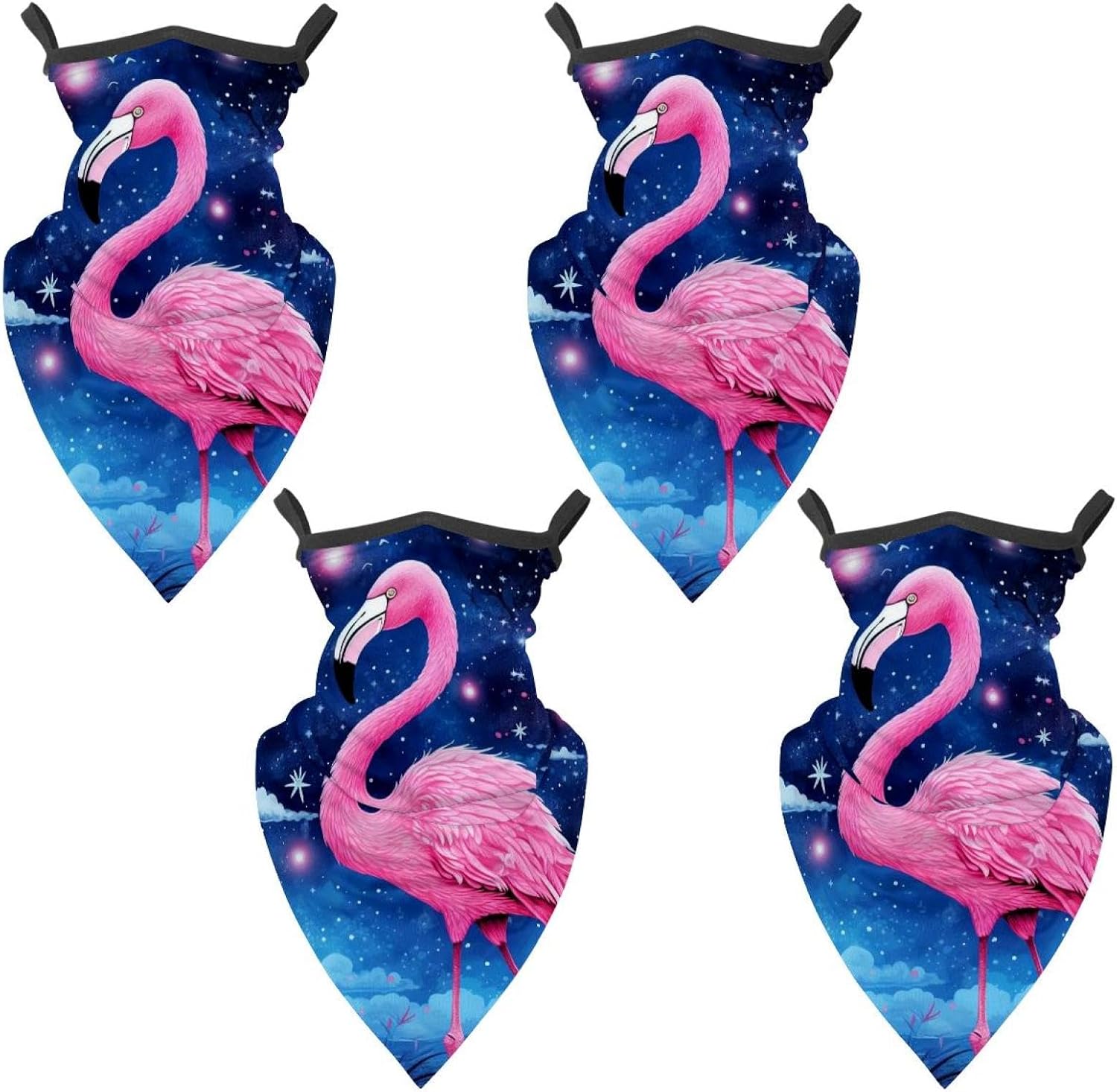 4 Pack Starry Flamingos Neck Gaiter Face Cover Scarf, Breathable Sun & Wind-proof for Skiing Fishing Hiking Cycling