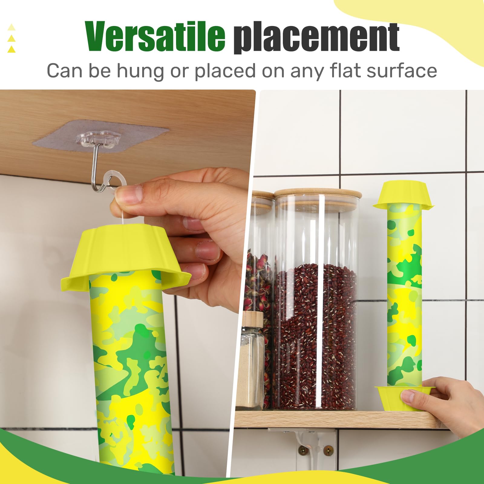 Qualirey 12 trampas adhesivas para moscas con gancho para colgar, para interiores y exteriores, trampas para moscas domésticas e insectos voladores, polilla de abeja, mosquitos (estilo elegante)