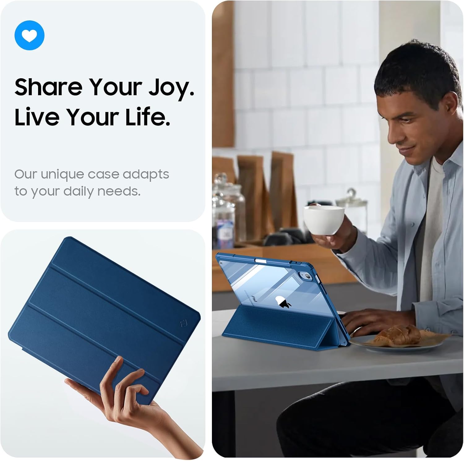 Fintie Hybrid Slim Case for iPad (A16) 11th Generation 11 Inch (2025), iPad 10th Generation 10.9 Inch (2022) - Shockproof Cover with Clear Transparent Back Shell & Pencil Holder, Marine Blue - Image 5