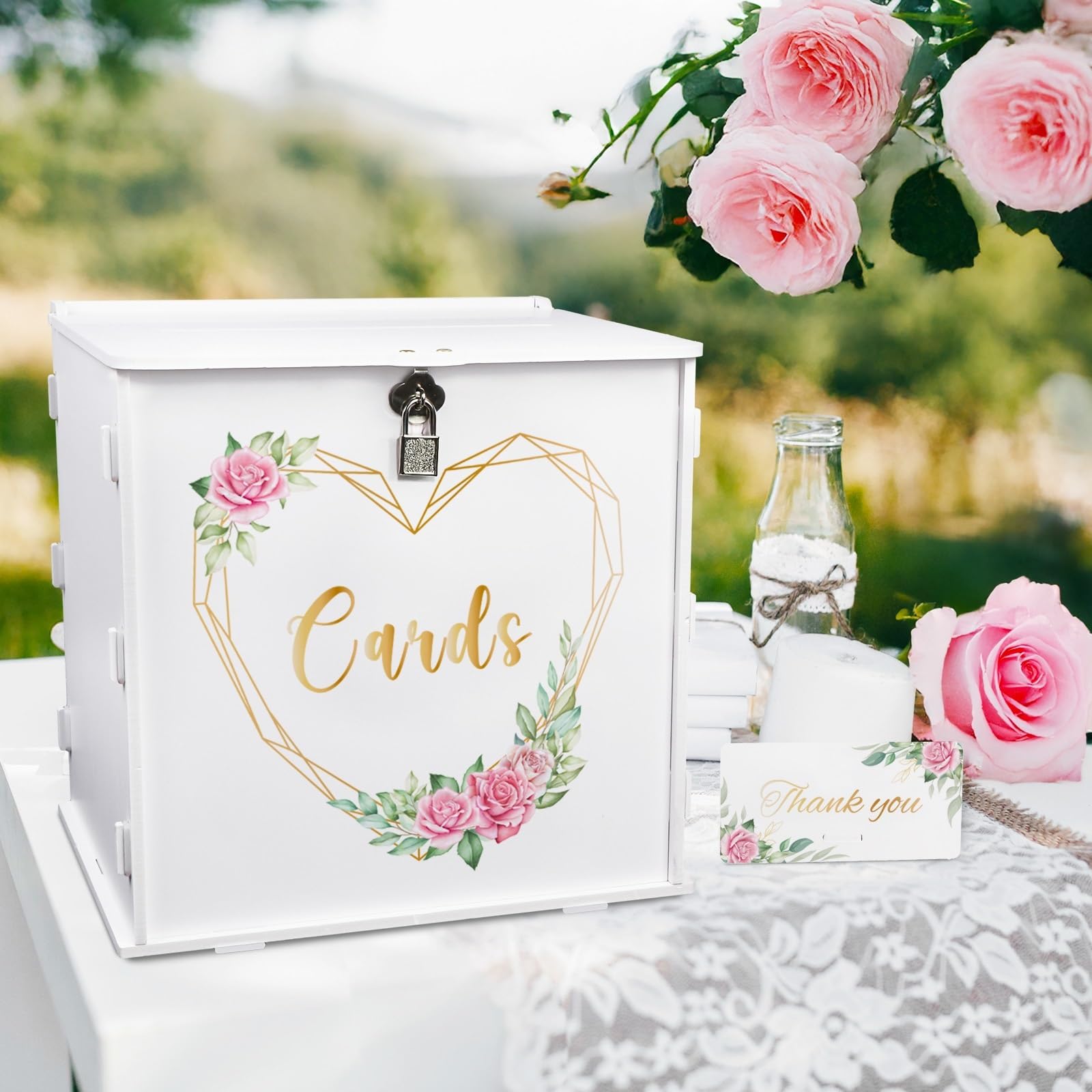 Caja for tarjetas de boda con corona corazón blanca