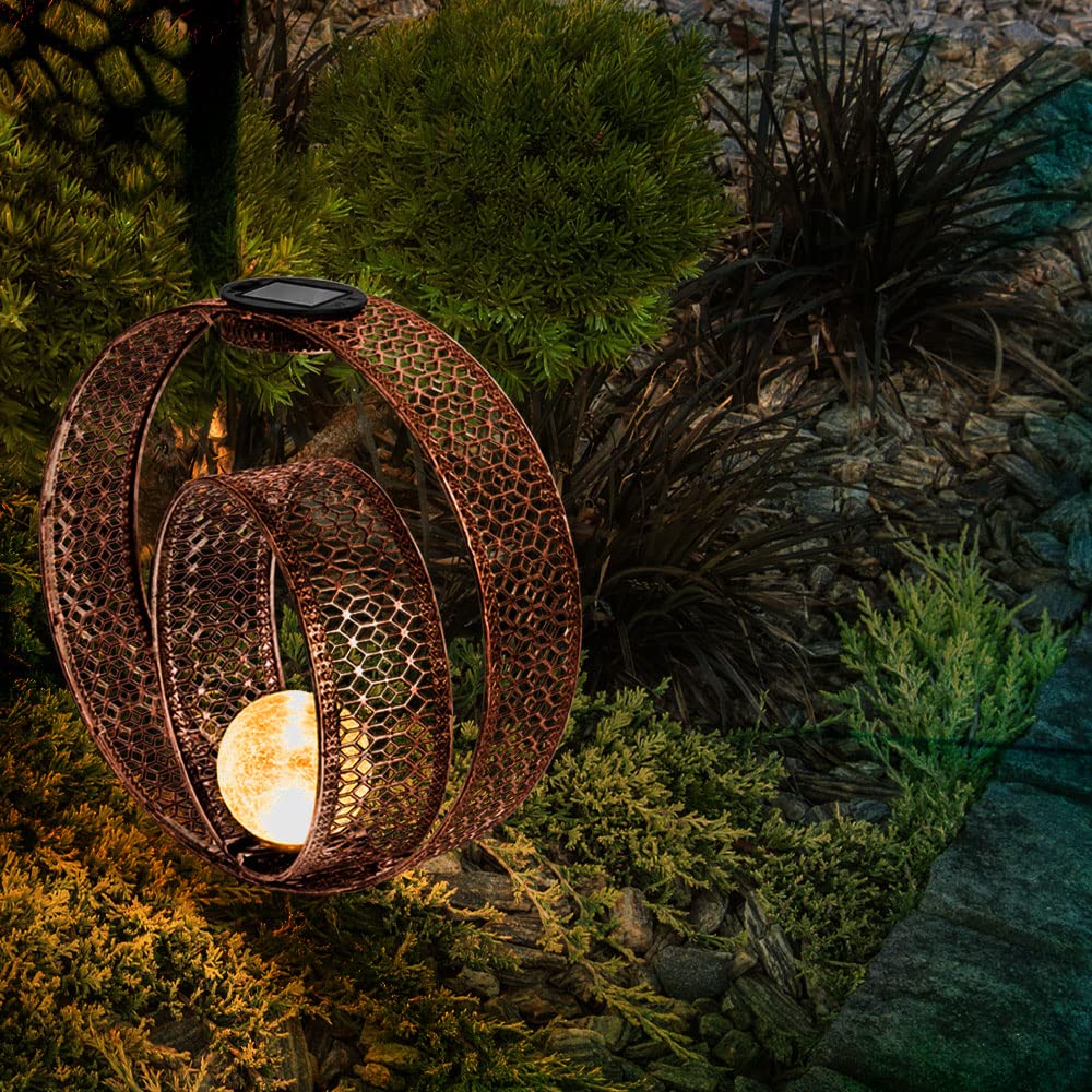 Solarlampe orientalische Kugel Dekoleuchte Garten Solar Solarlampe Metall für Außen, Crackle Glas, Erdspieß, 1x LED 0,06W warmweiß, LxBxH 30x20x42 cm, Farbe:rostfarben