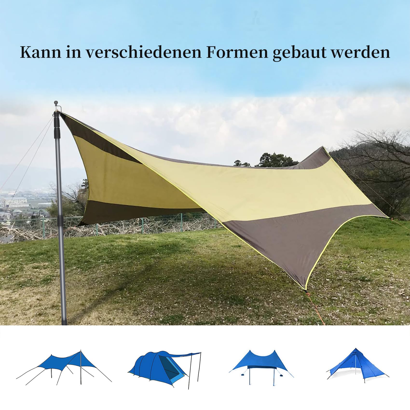 KOMCLUB Zeltstange teleskop 2er Set, Aufstellstange Teleskopstangen Stützstange aus Alu in unterschiedlichen Längen von 210/250cm für Zelt, Tarp, Sonnensegel oder Plane