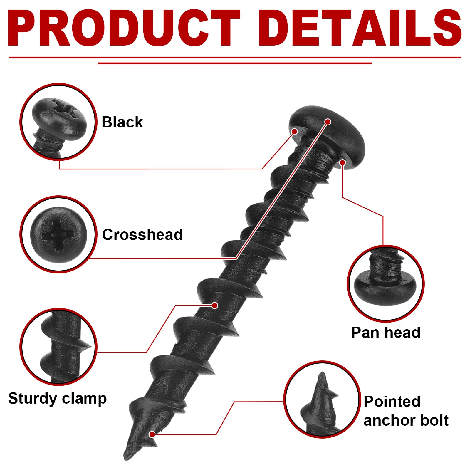150 viti autofilettanti da 1/4" x 1-1/2" in fosfato nero a testa cilindrica, per lavori leggeri, per pareti, cartongesso, legno, cemento, mattoni e altri materiali in muratura