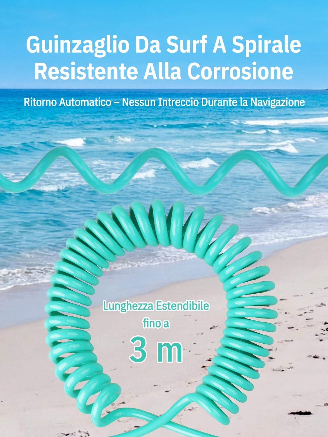 Niphean Leash SUP 1–3m, Leash Surf Elastico Spiralato da 5mm, Laccio Sicurezza SUP Resistente a Spirale con Connettore, Anti-groviglio, Confortevole e Regolabile per SUP, Surf, Bodyboard, Boogie Board