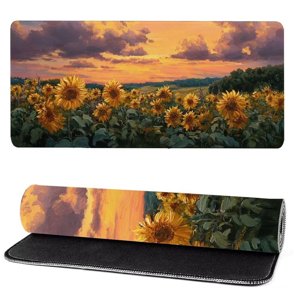Podkładka pod mysz xxl 1400x600x3mm słonecznik, podkładka pod mysz do gier krajobraz, poprawa dokładności i szybkości, podkładka pod mysz do gier antypoślizgowa gumowa podstawa, dekoracja na biurko MM