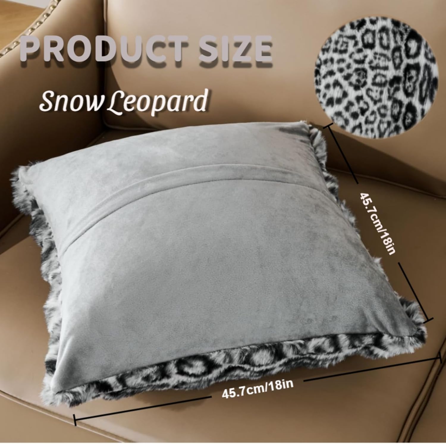 Set of 2 Faux Fur Snow Leopard Pillowcase,Cheetah Skin Soft Plush Animal Fur Print Throw Pillow Cover Case,Super Cozy Decorative Cushion Covers for Couch Sofa 20x26 Inches