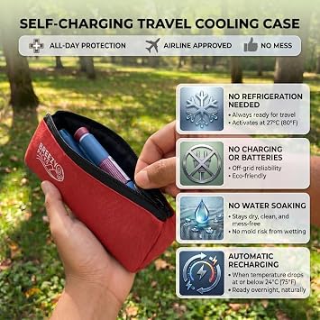Insulin Cooler Travel Case, No Icepacks | Insulin Pen and EpiPen Carry Medical Bag | TSA-Approved Diabetic Case | Keep Medicine at Room Temp. | Breezy Basic (Red)