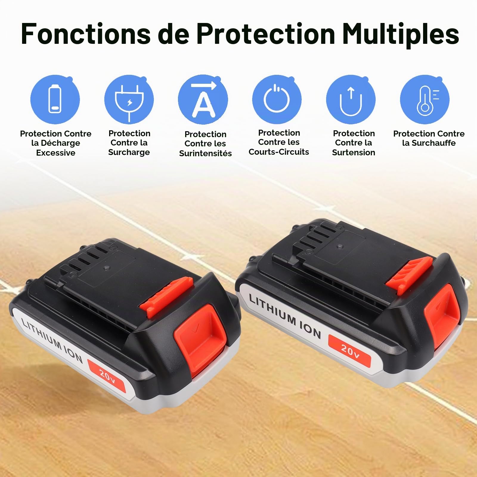 Lot de 2 Batteries de Rechange au Lithium 20 V 3000 mAh pour Black & Decker BL1518 BL2018 LBXR20 LBXR2020-OPE LB20 LBX20 LB2X4020 BL2018-XJ 194309-1 194205-3 194204-5 196399-0 196673-6 LXT-400