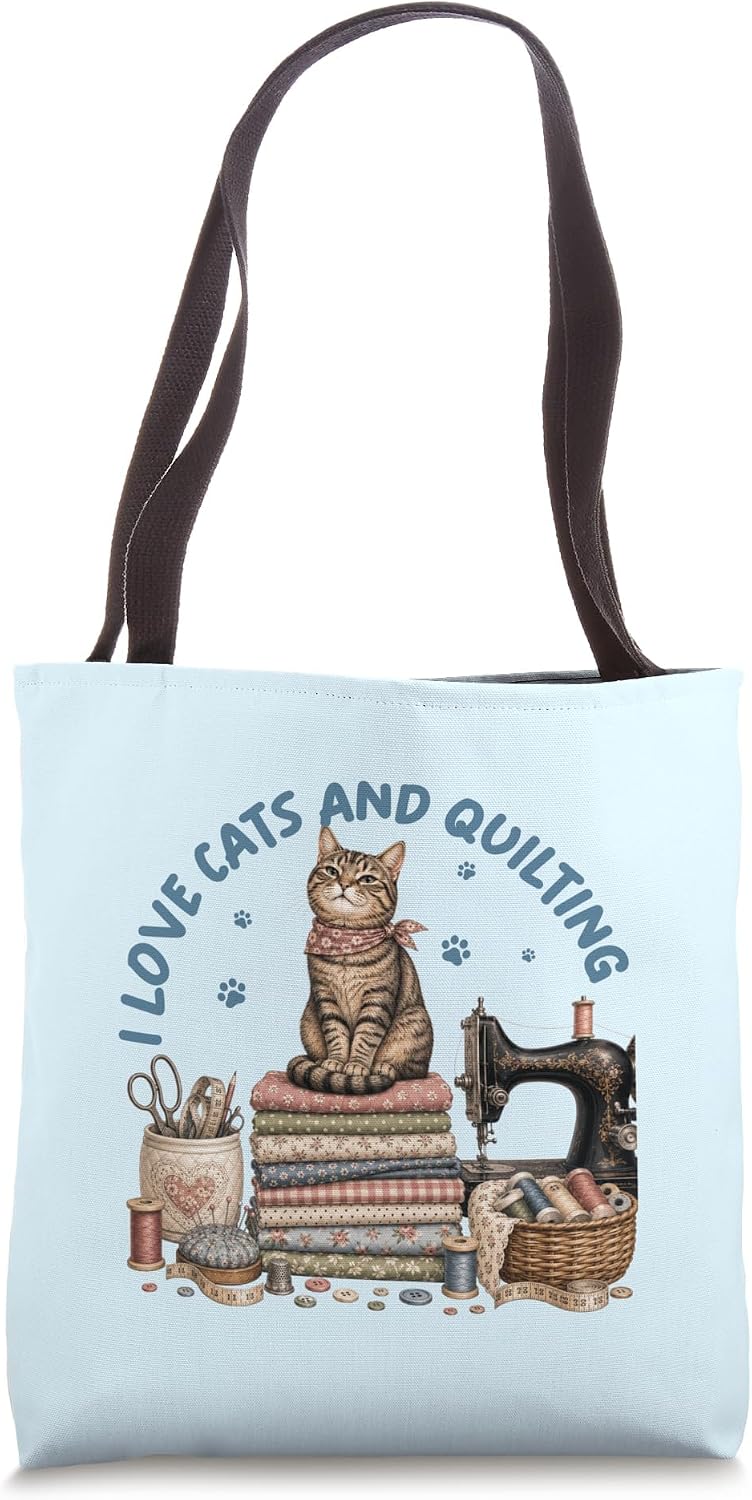 Cozy Sewing Cat Quilting Craft Lover Vintage Design Tote Bag
