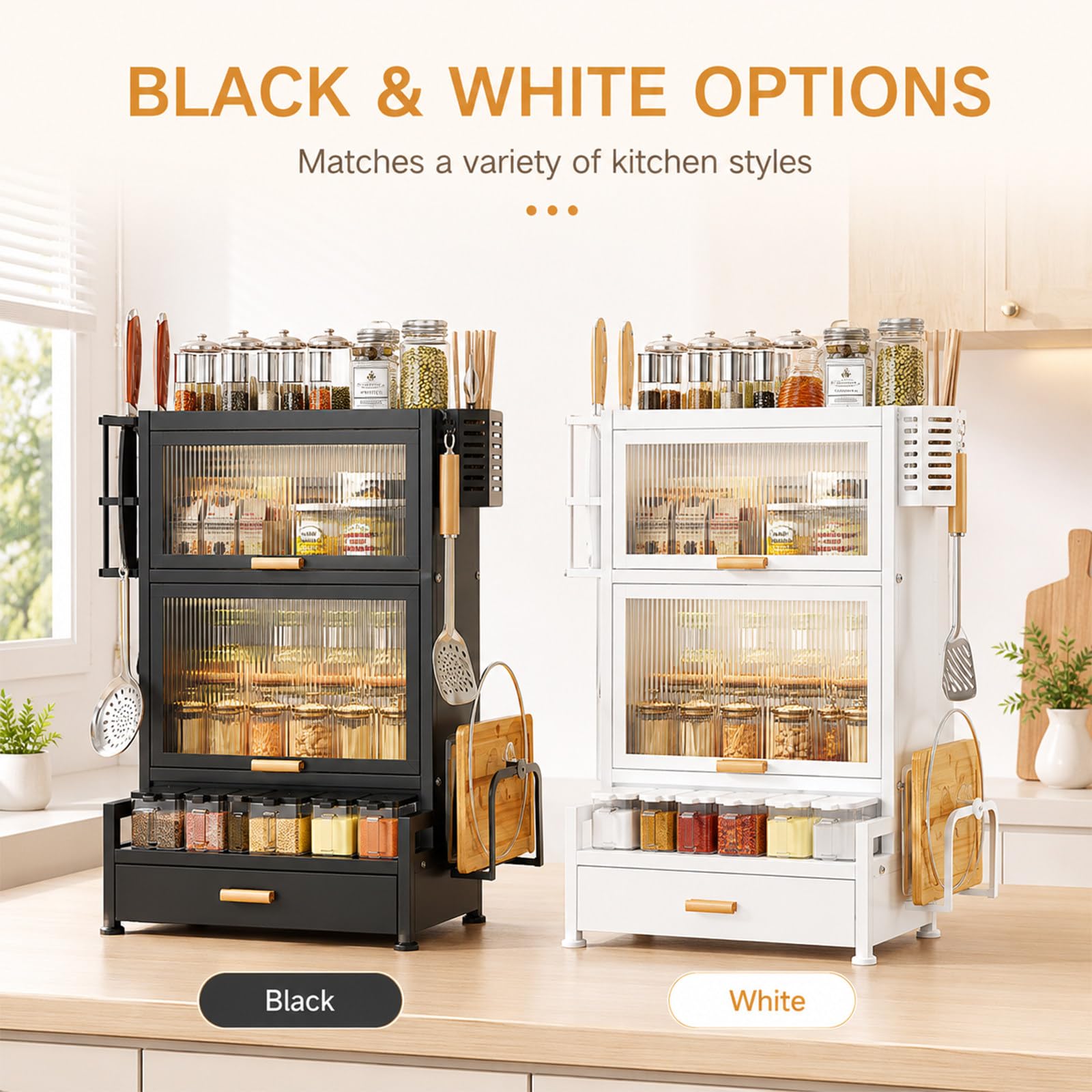 Küchen-Vorratsschrank für Arbeitsplatte, Gewürz- und Geschirr-Organizer Black-3-Tier